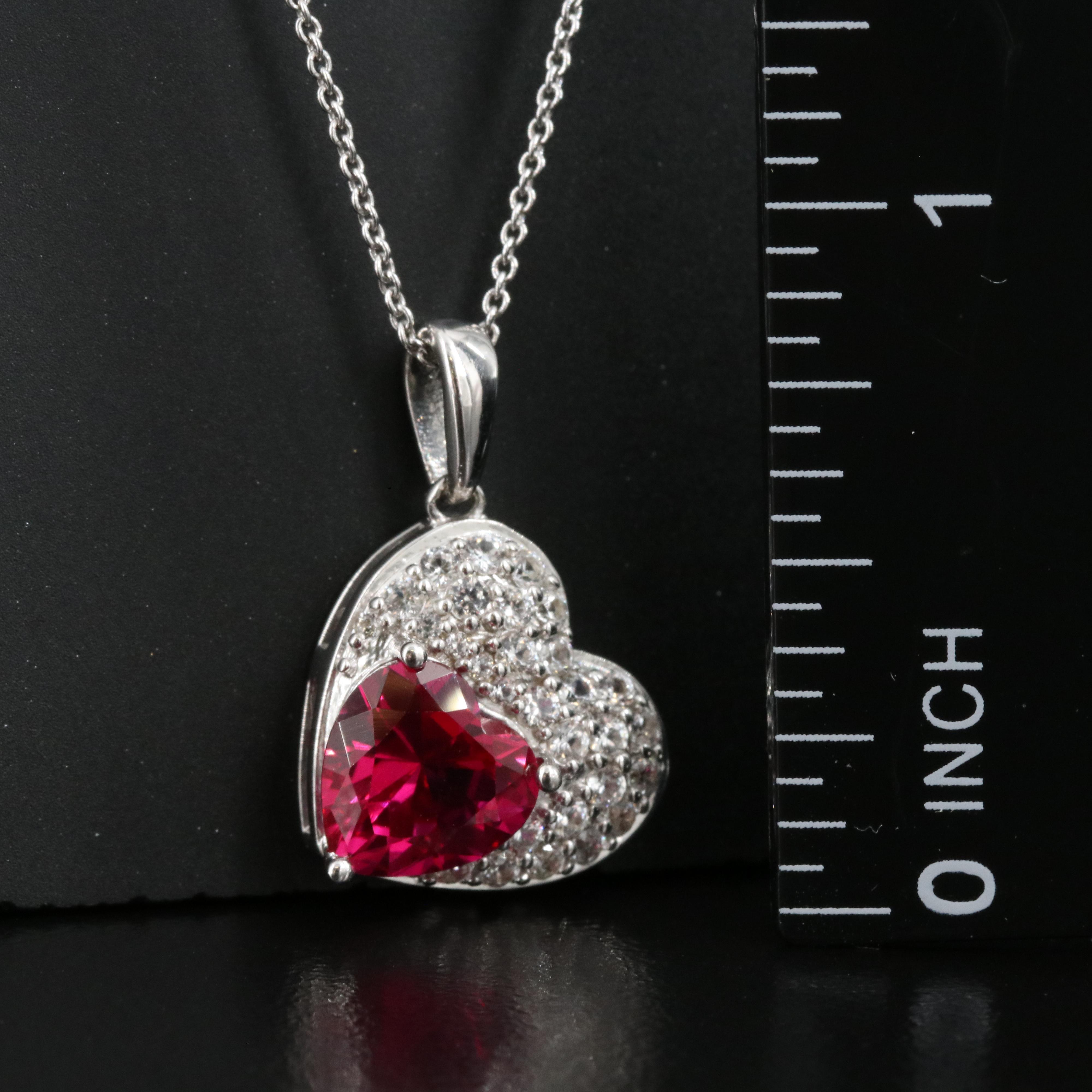 Sterling Ruby and Sapphire Heart Pendant Necklace