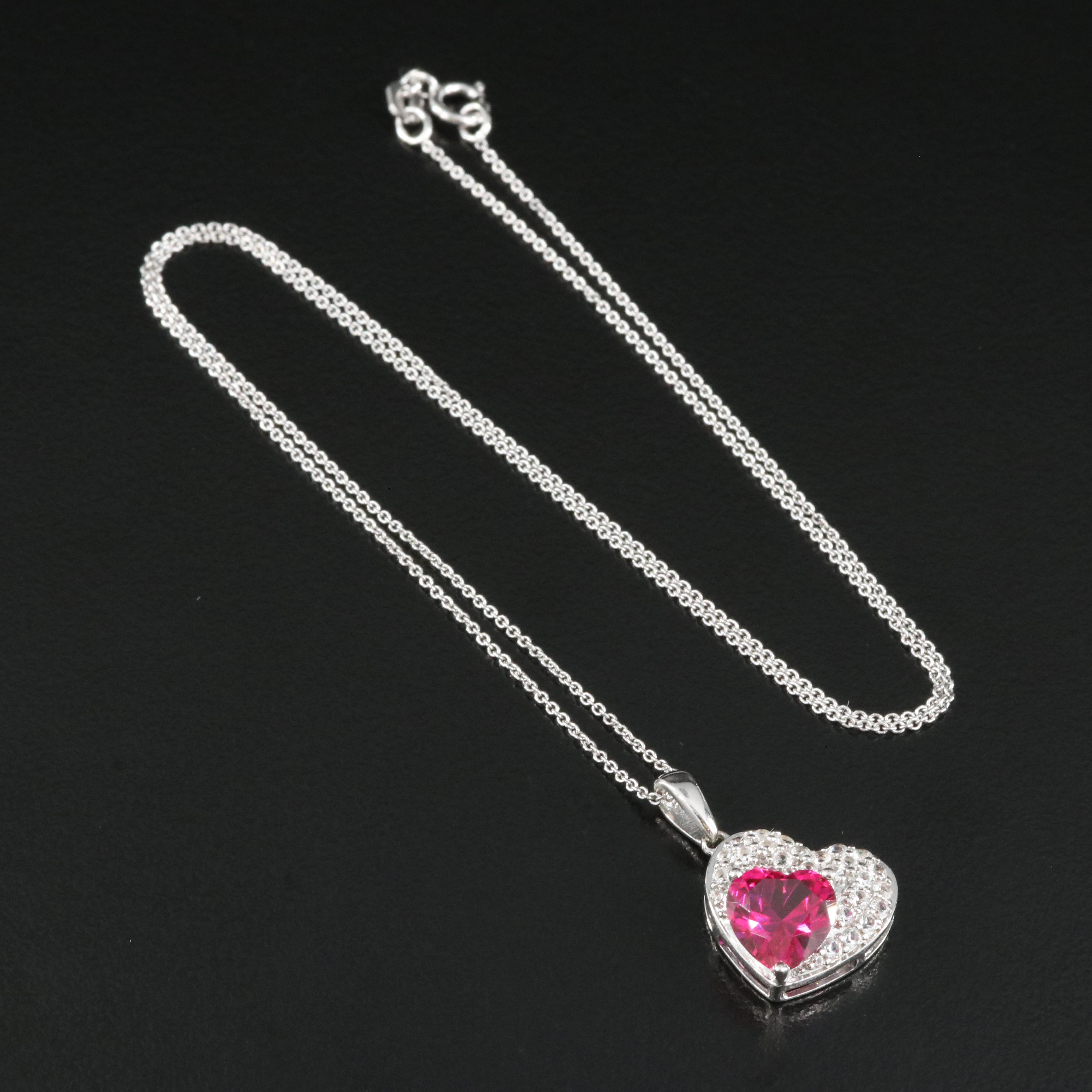 Sterling Ruby and Sapphire Heart Pendant Necklace