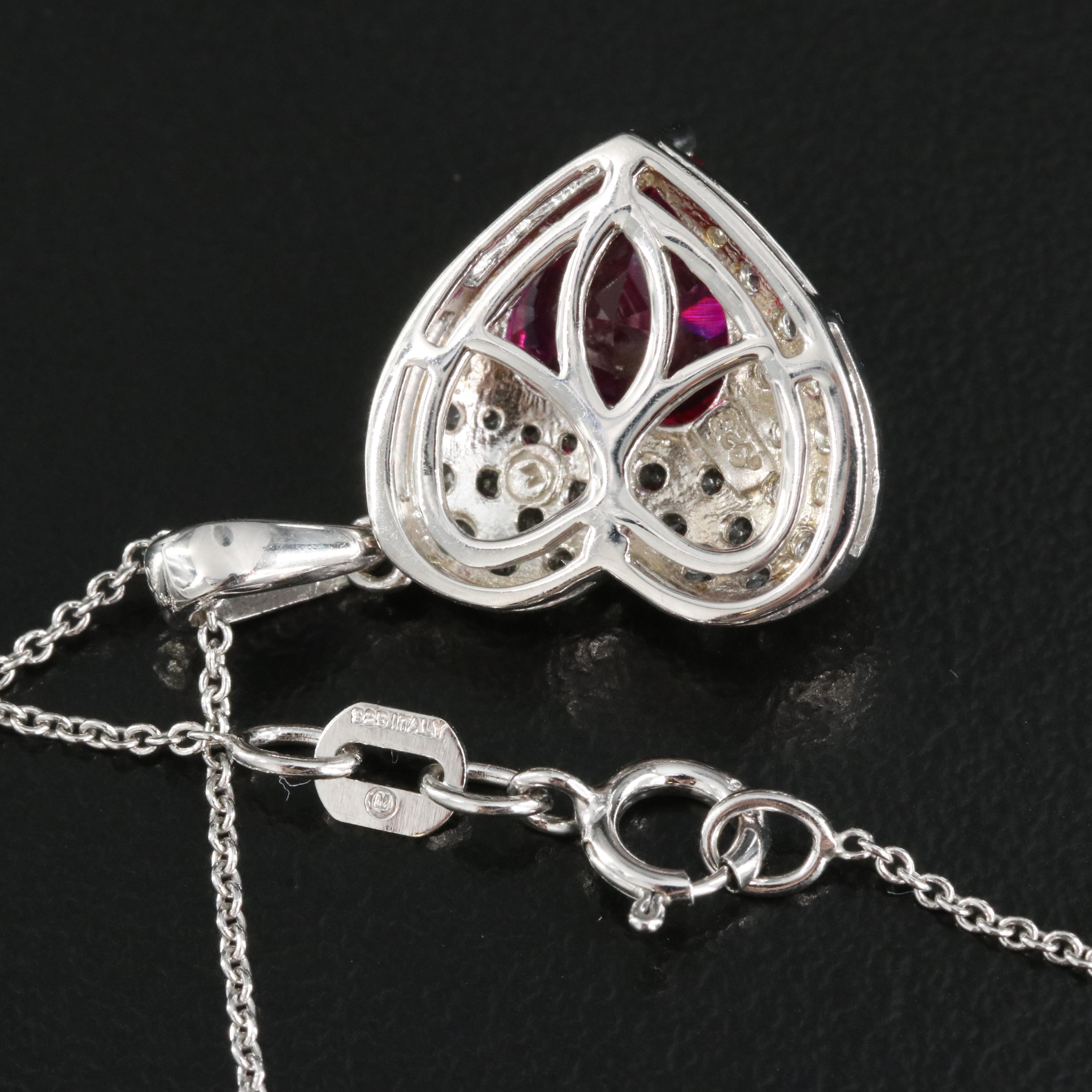 Sterling Ruby and Sapphire Heart Pendant Necklace