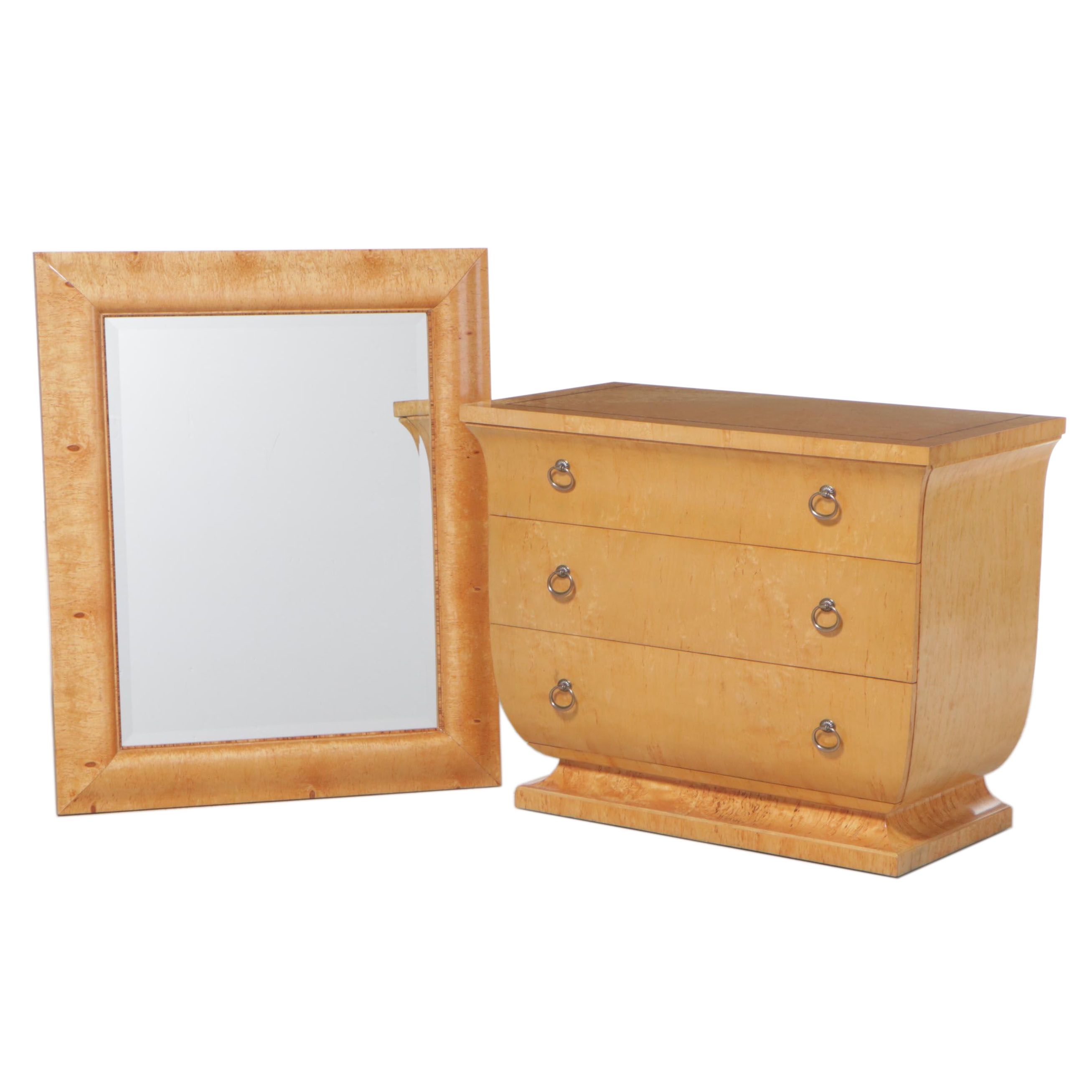 Thomasville "Bogart Luxe" Art Deco Style Burl Wood Chest with Wall Mirror