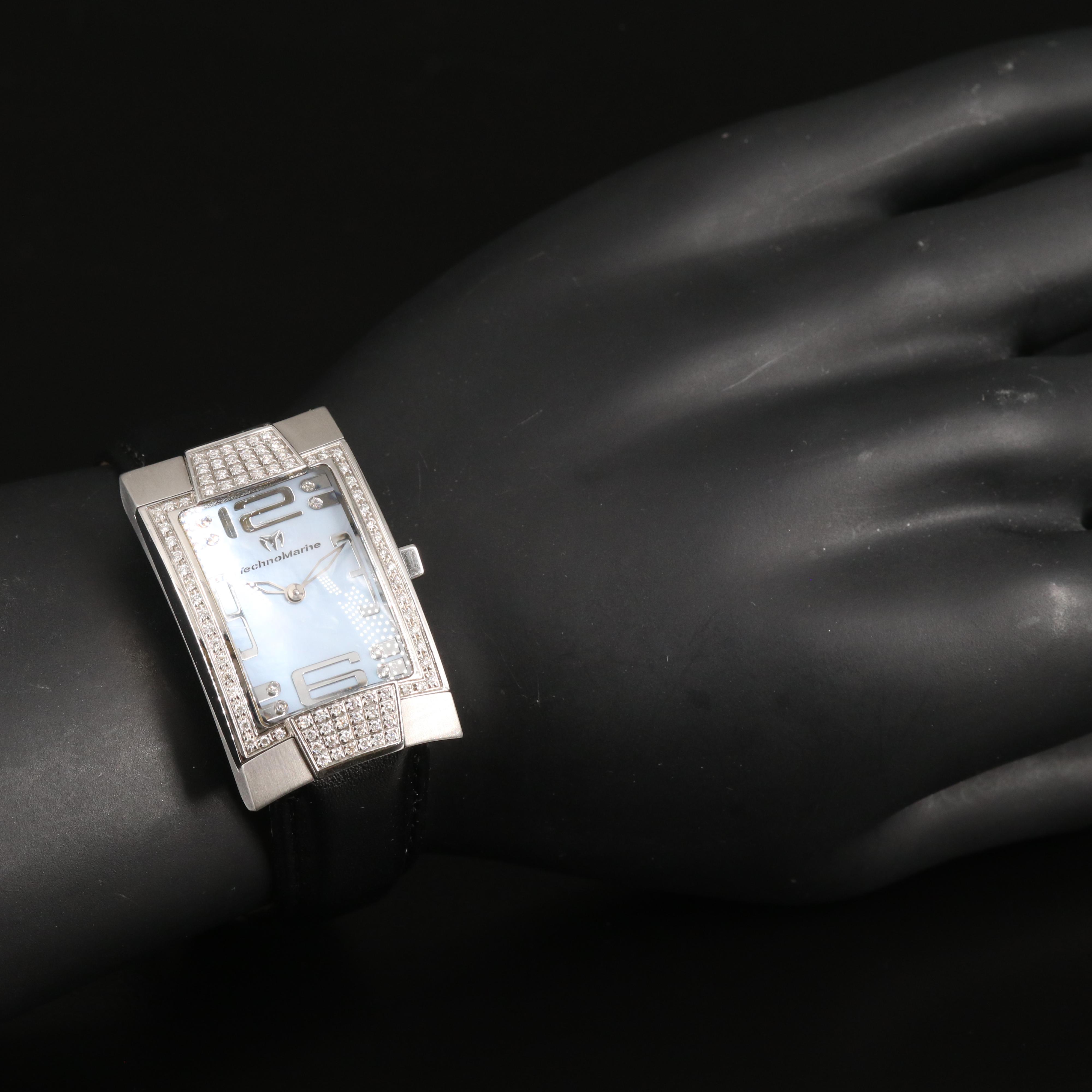 TechnoMarine Stainless Steel Mother-of-Pearl, Diamond Dial and Case Watch