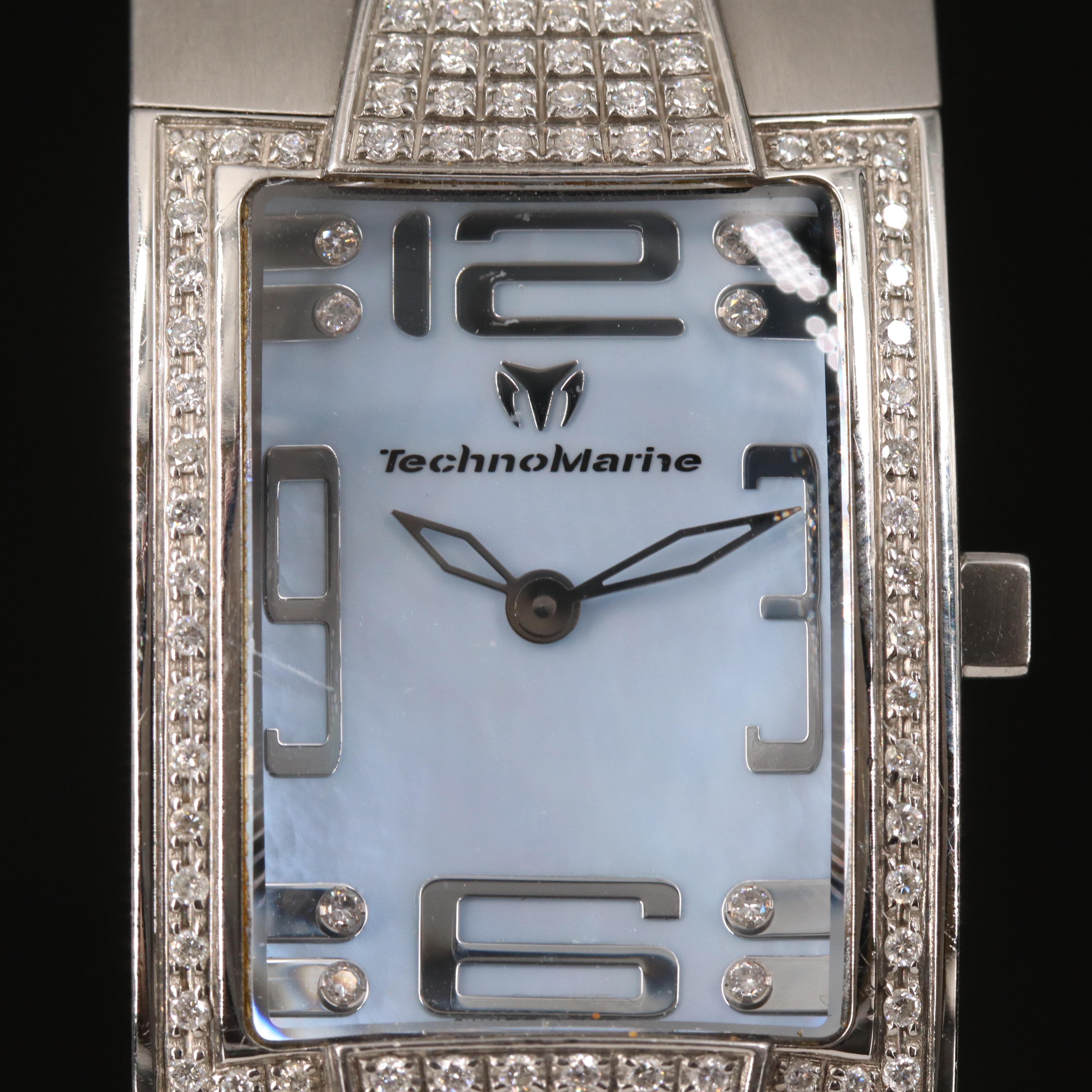 TechnoMarine Stainless Steel Mother-of-Pearl, Diamond Dial and Case Watch