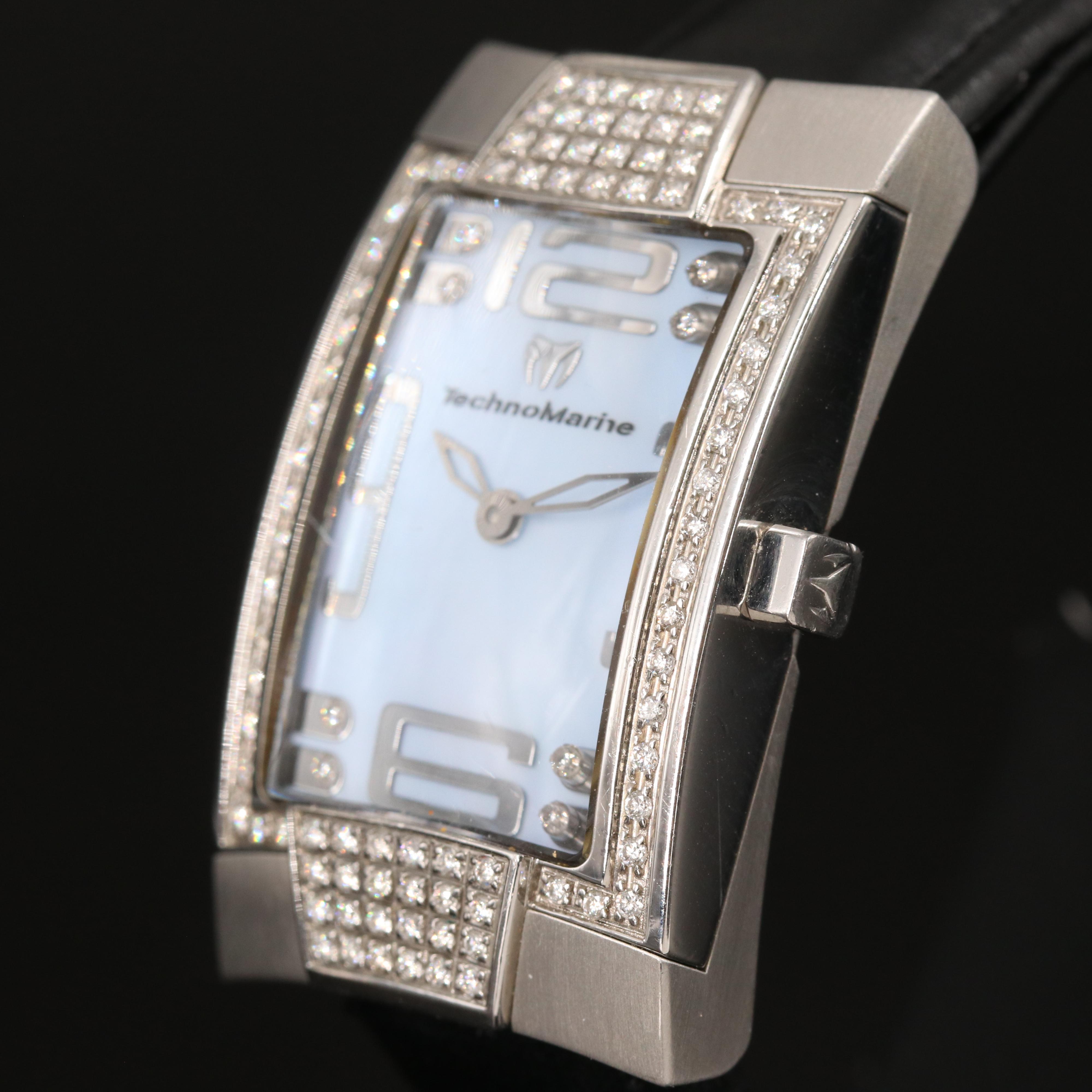 TechnoMarine Stainless Steel Mother-of-Pearl, Diamond Dial and Case Watch