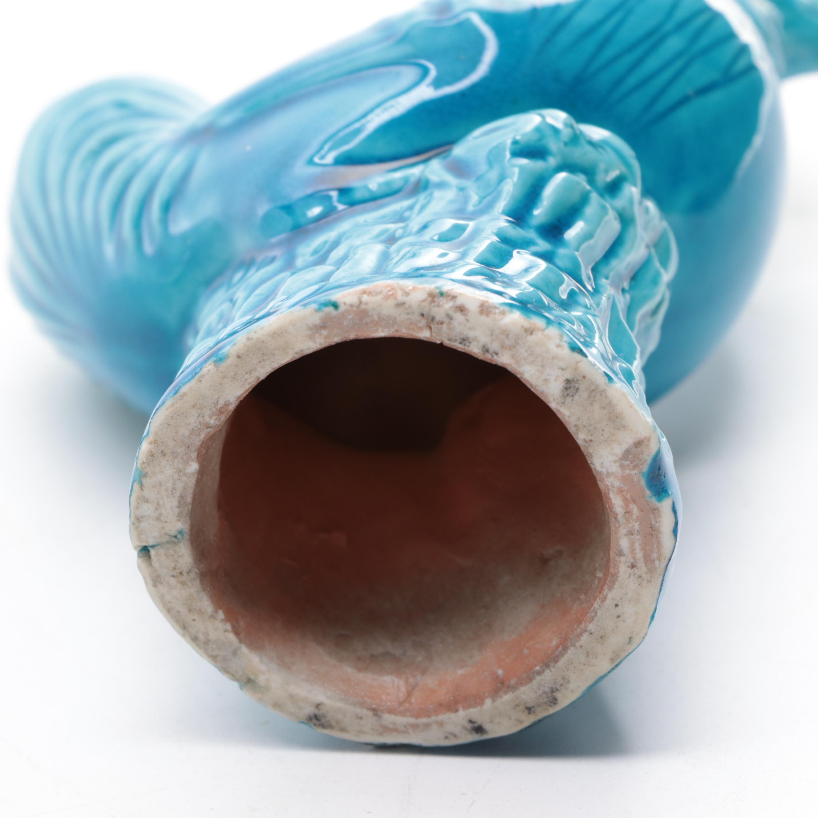 Chinese Earthenware Turquoise Majolica Rooster and Other Figurines