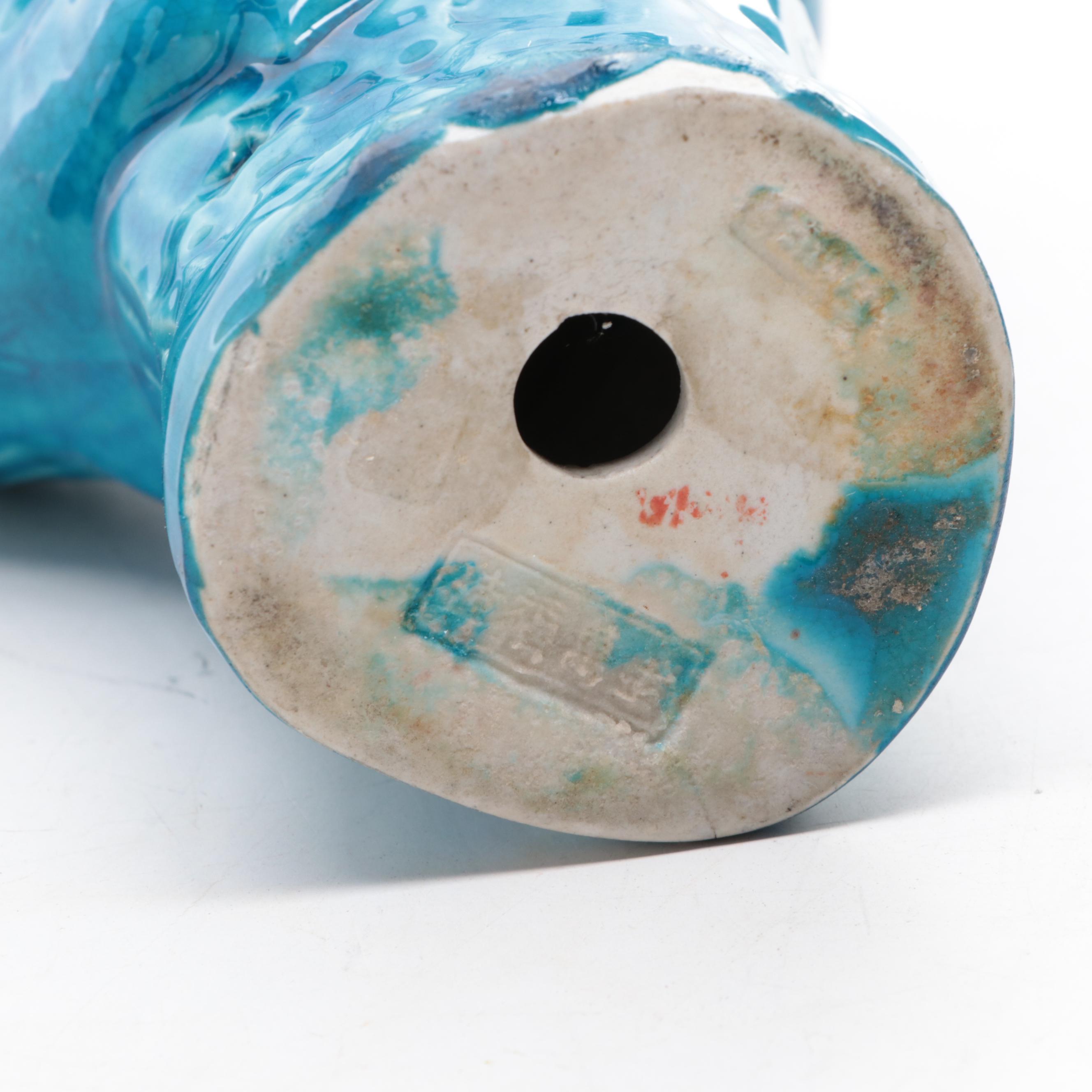 Chinese Earthenware Turquoise Majolica Rooster and Other Figurines