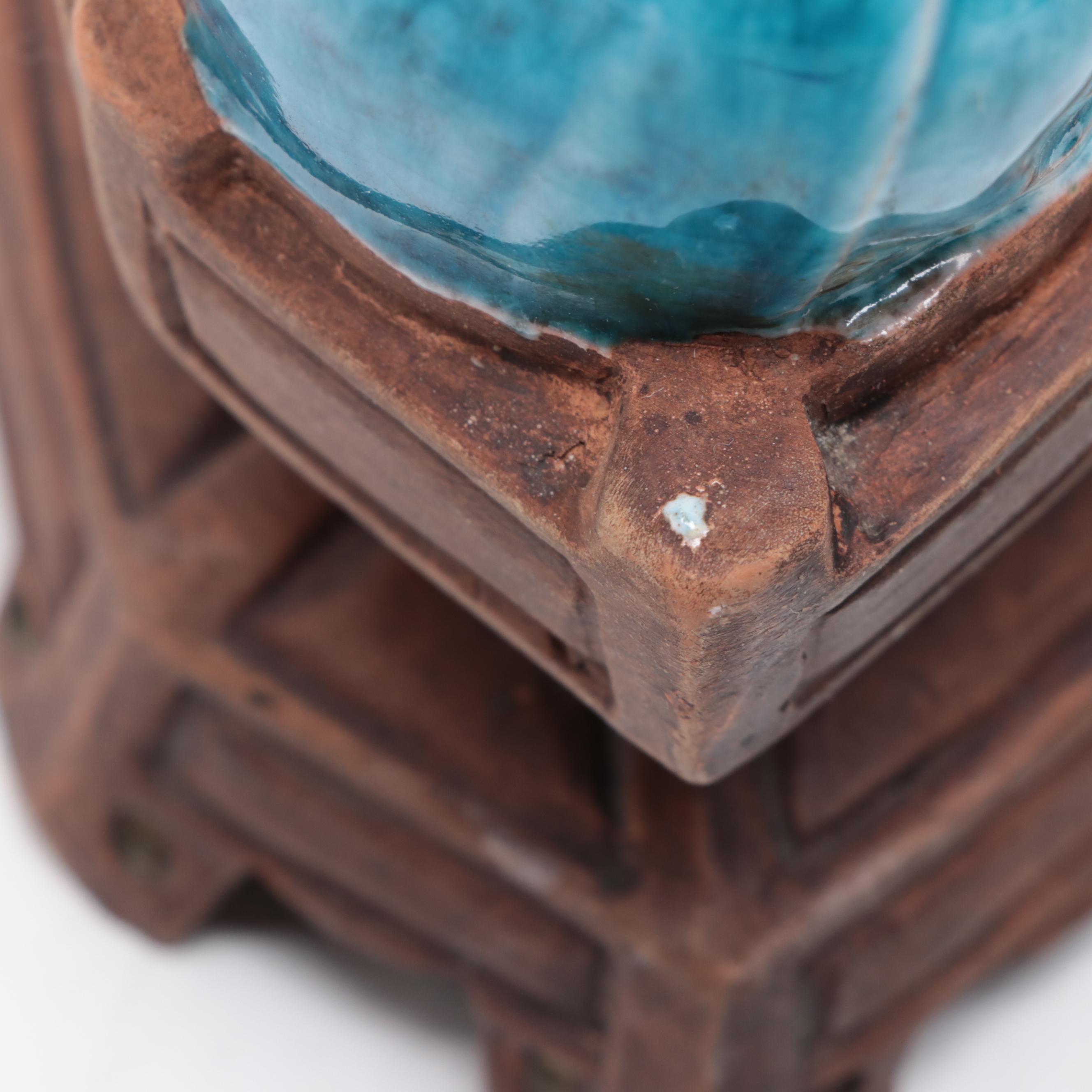 Chinese Earthenware Turquoise Majolica Rooster and Other Figurines