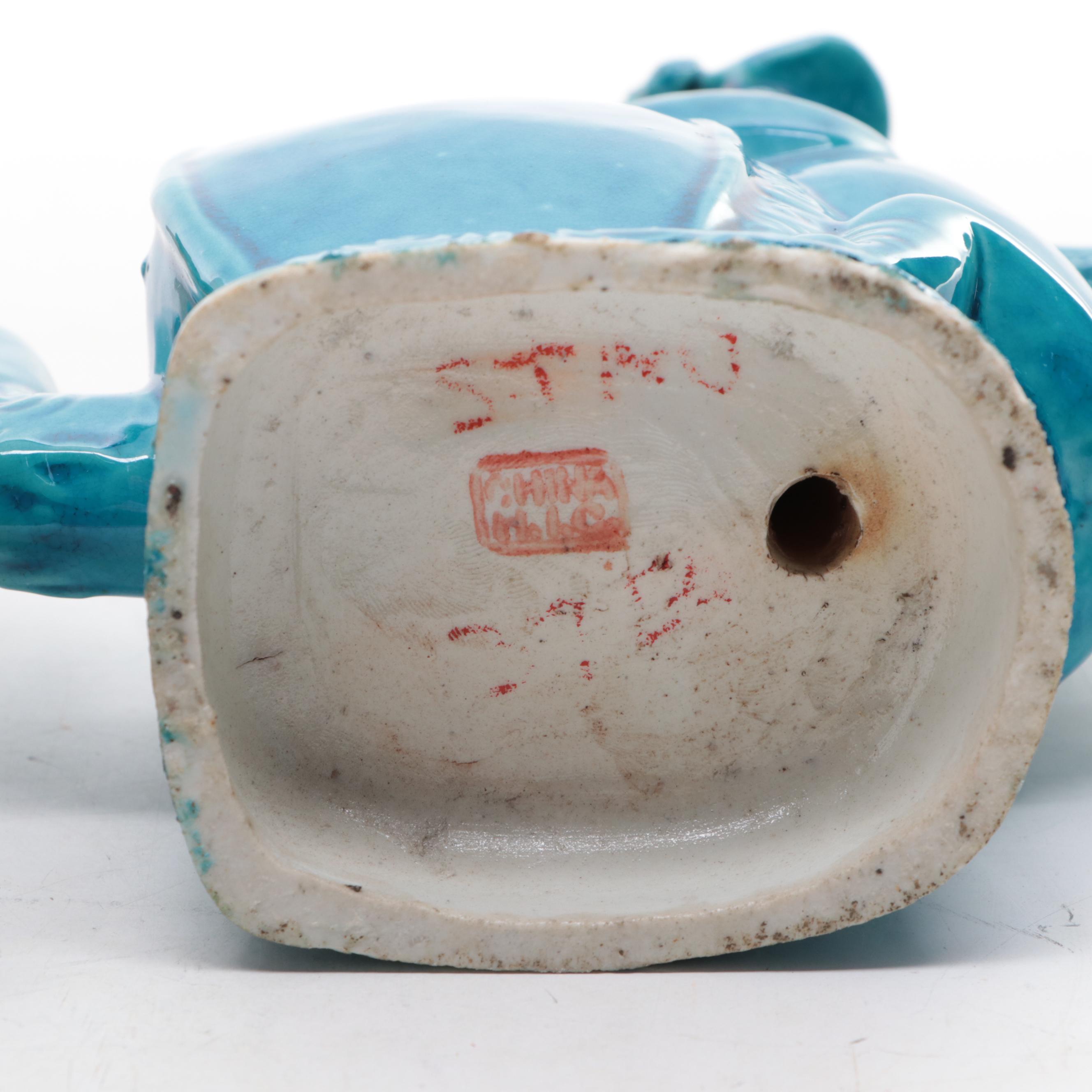 Chinese Earthenware Turquoise Majolica Rooster and Other Figurines