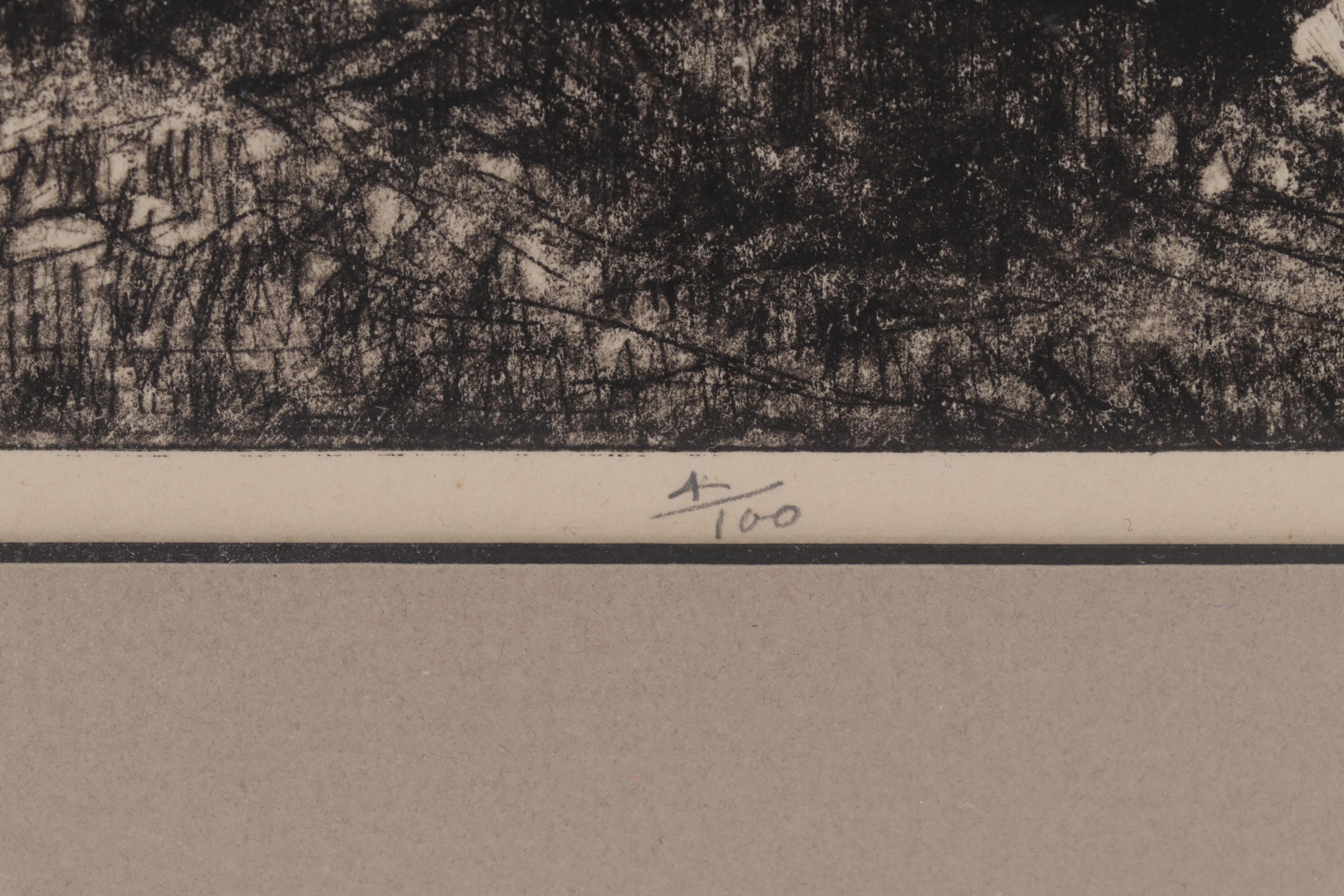 Leslie Cope Etching "The Hilltop," 1948