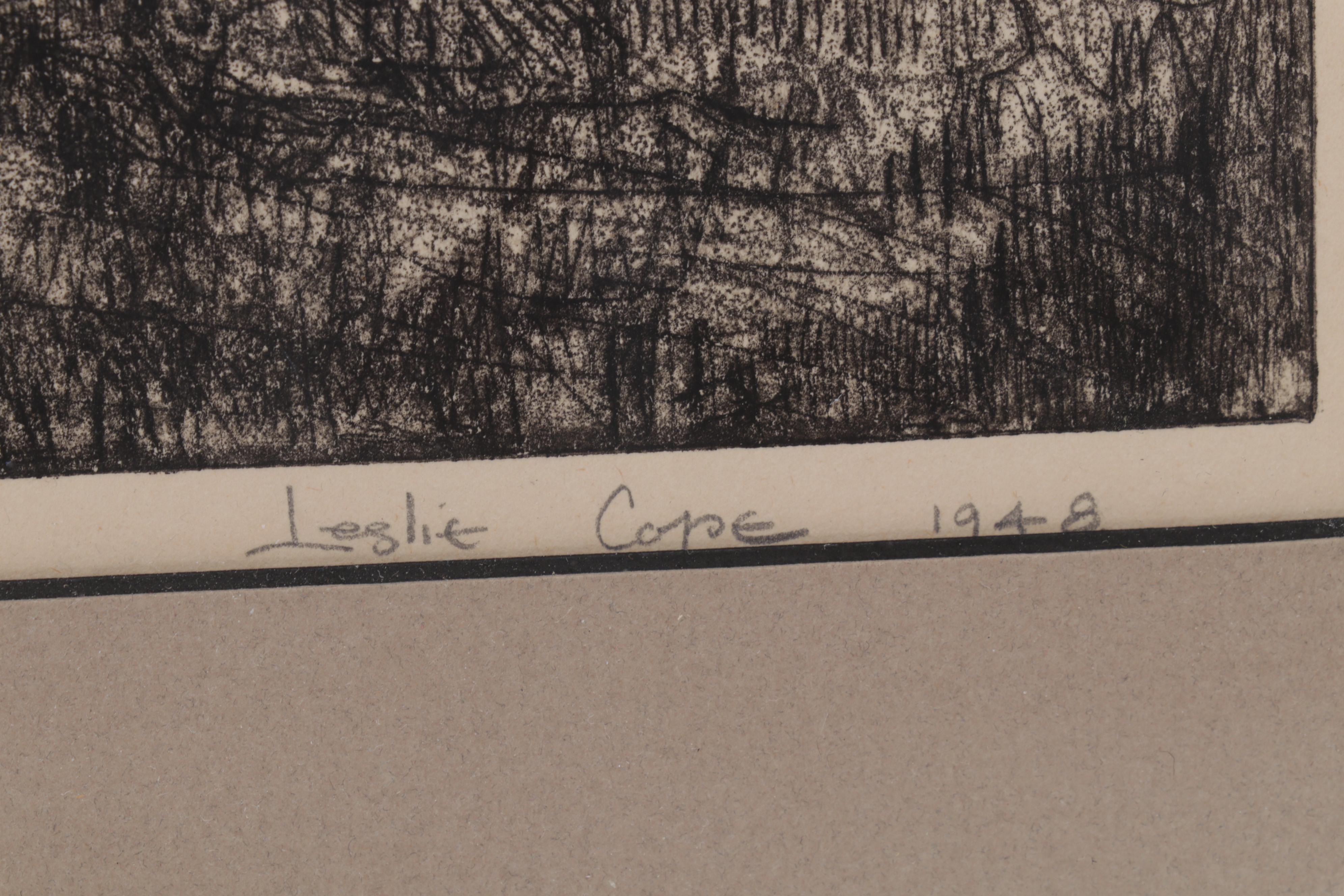 Leslie Cope Etching "The Hilltop," 1948