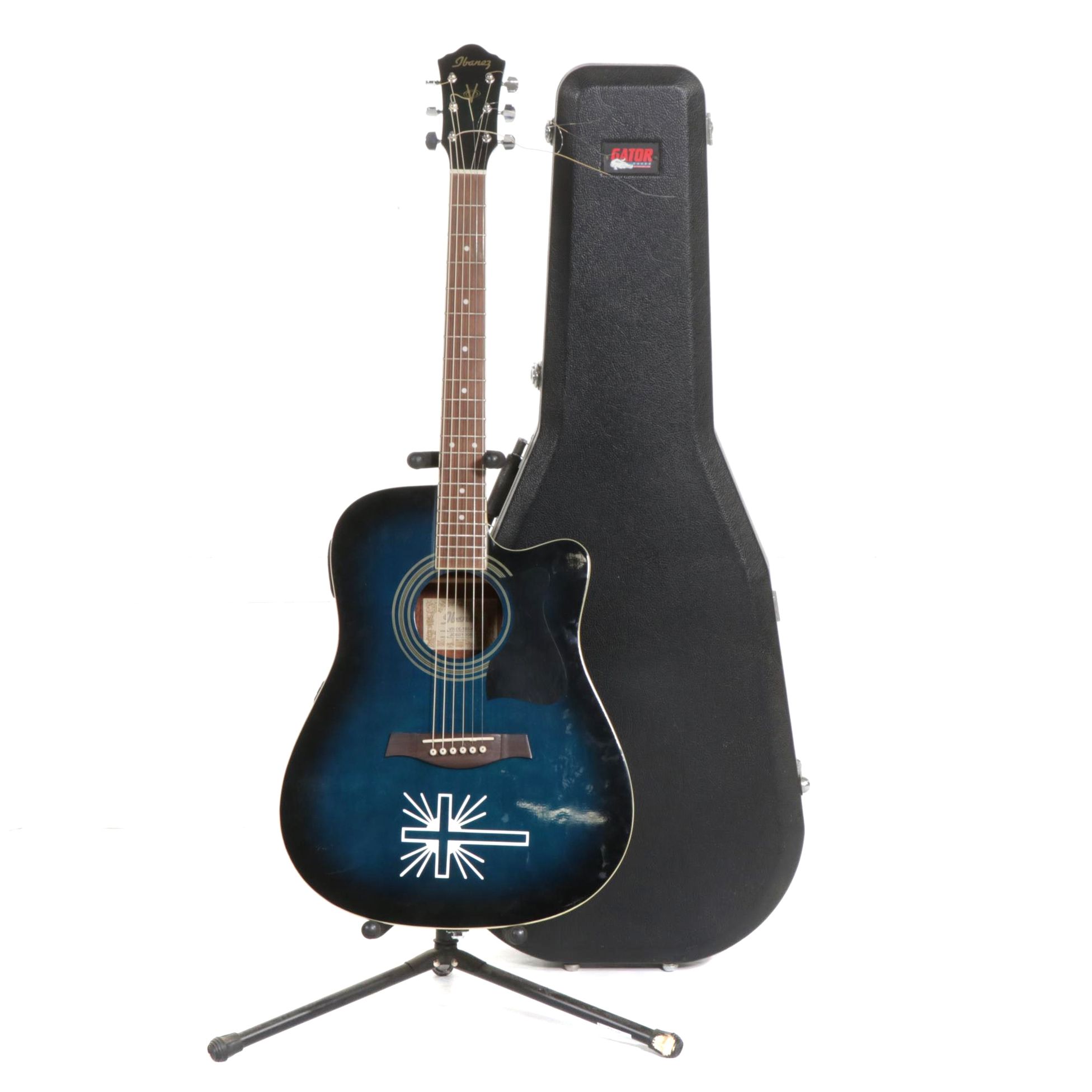 Ibanez Acoustic Guitar with Custom Cross Decal Model V70CE-TBS-27-01 in Case