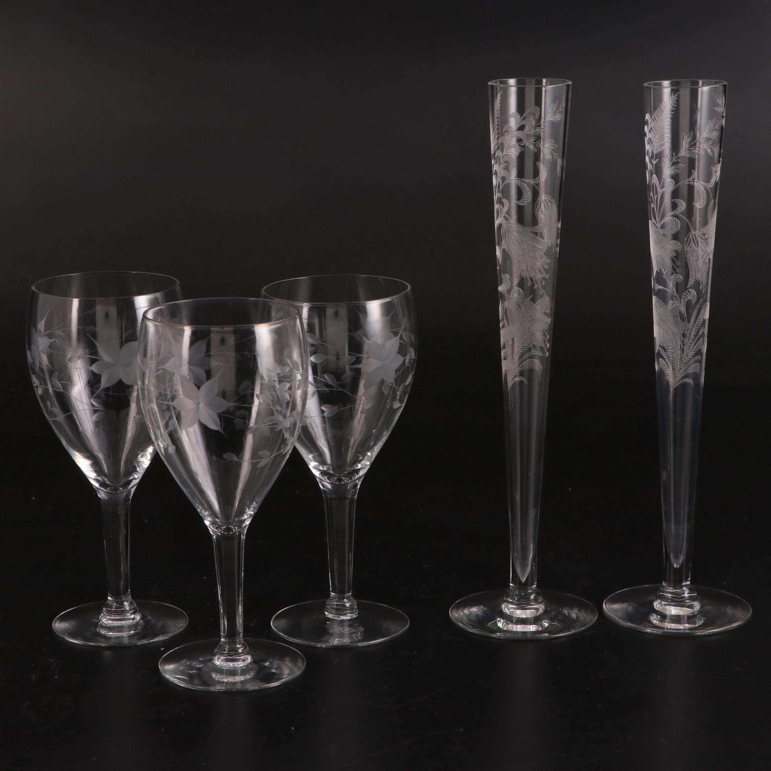 Rock Sharpe and Other Glass Salad Plates, Water Goblets, Serving Bow and More