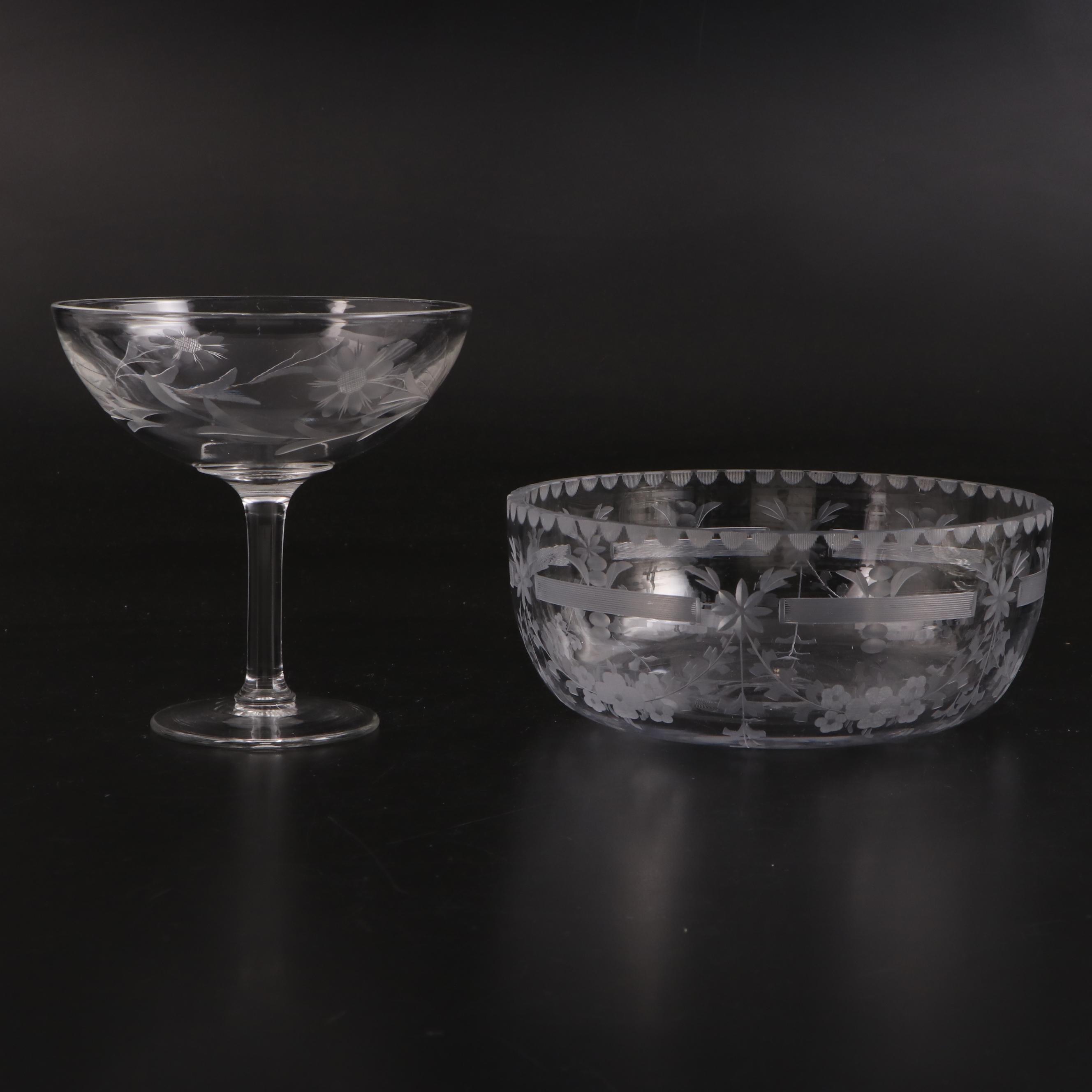 Rock Sharpe and Other Glass Salad Plates, Water Goblets, Serving Bow and More