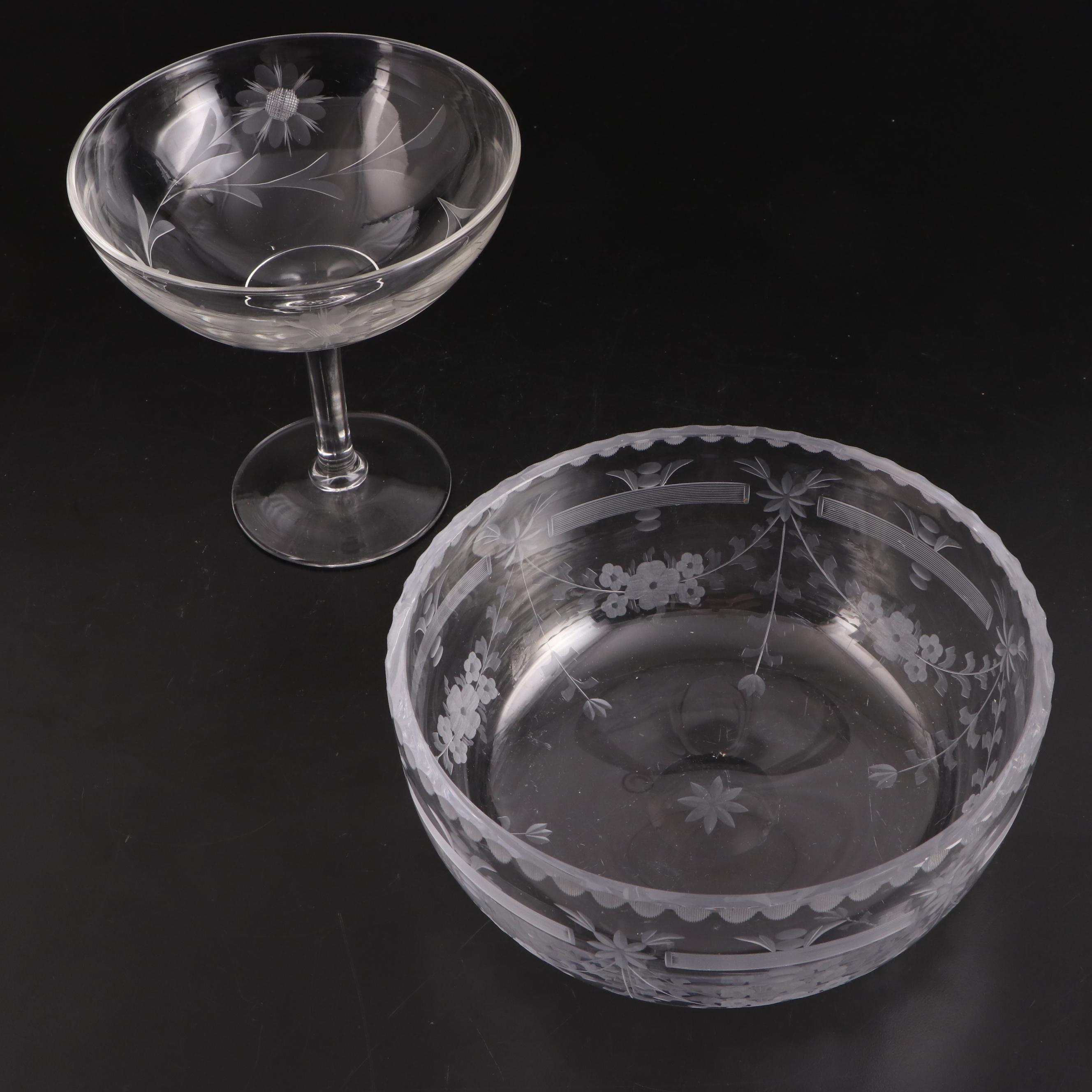 Rock Sharpe and Other Glass Salad Plates, Water Goblets, Serving Bow and More