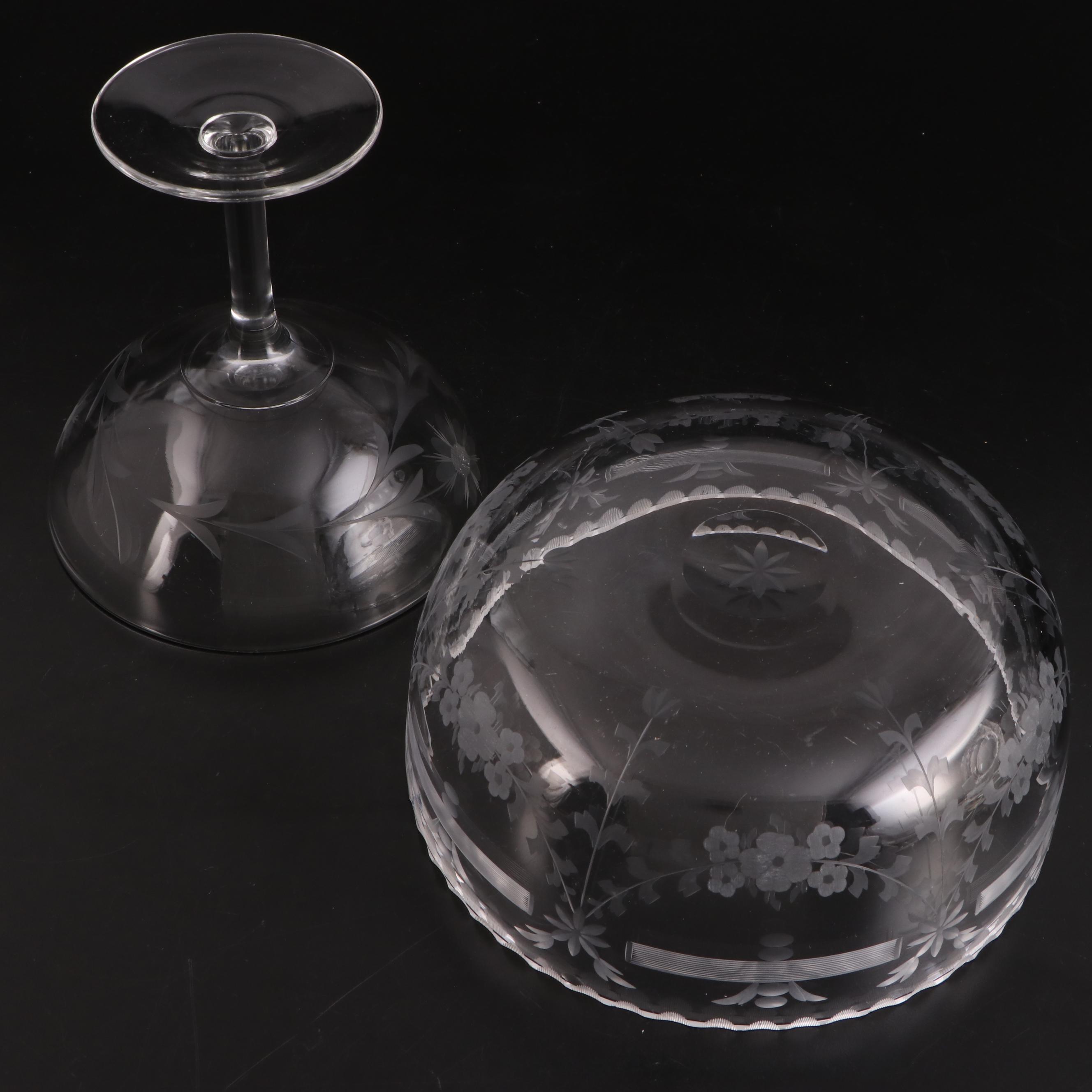 Rock Sharpe and Other Glass Salad Plates, Water Goblets, Serving Bow and More