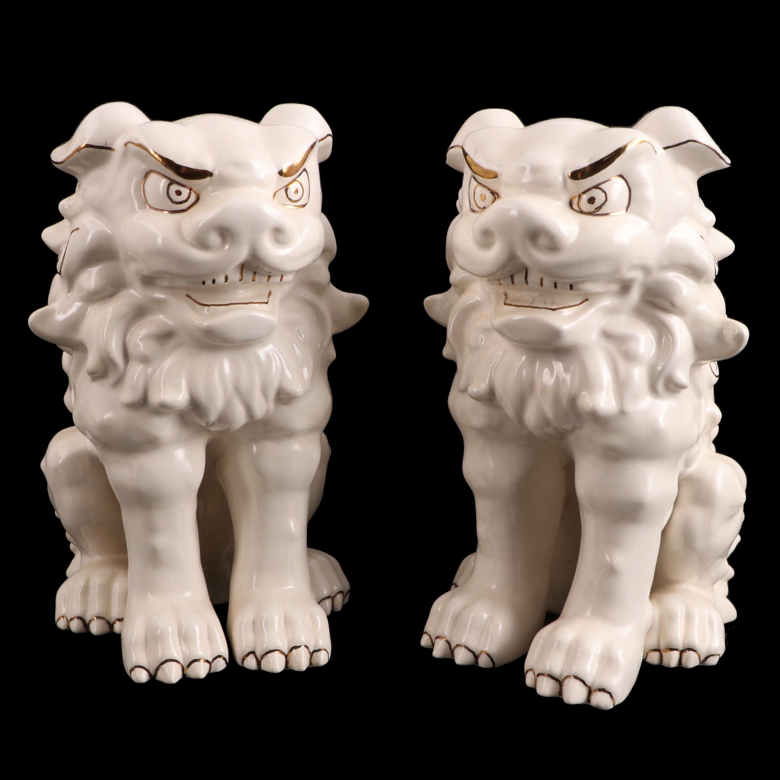 Pair of Chinese Style Glazed and Gilt Ceramic Guardian Lions / Shishi