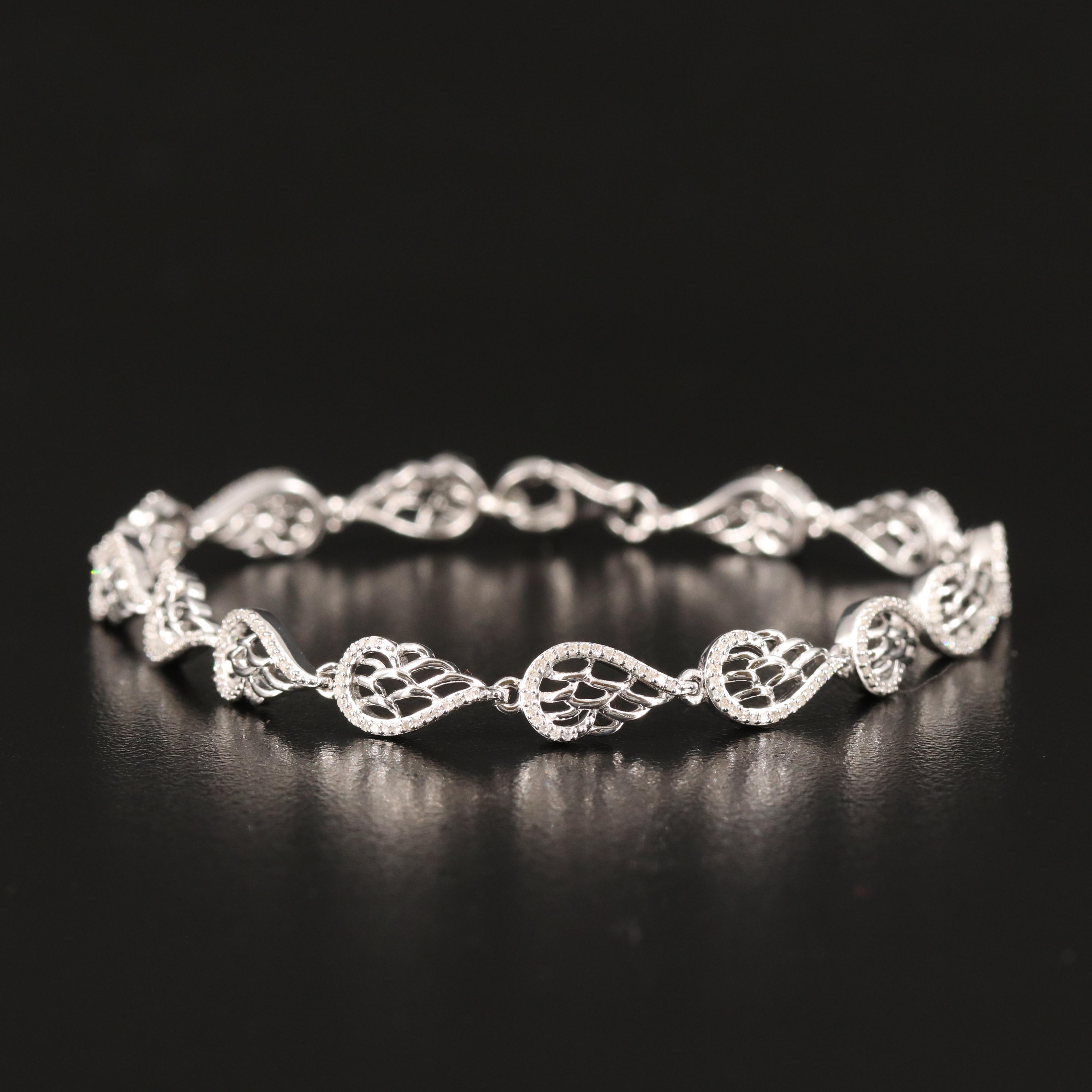 Sterling Diamond Teardrop Link Bracelet