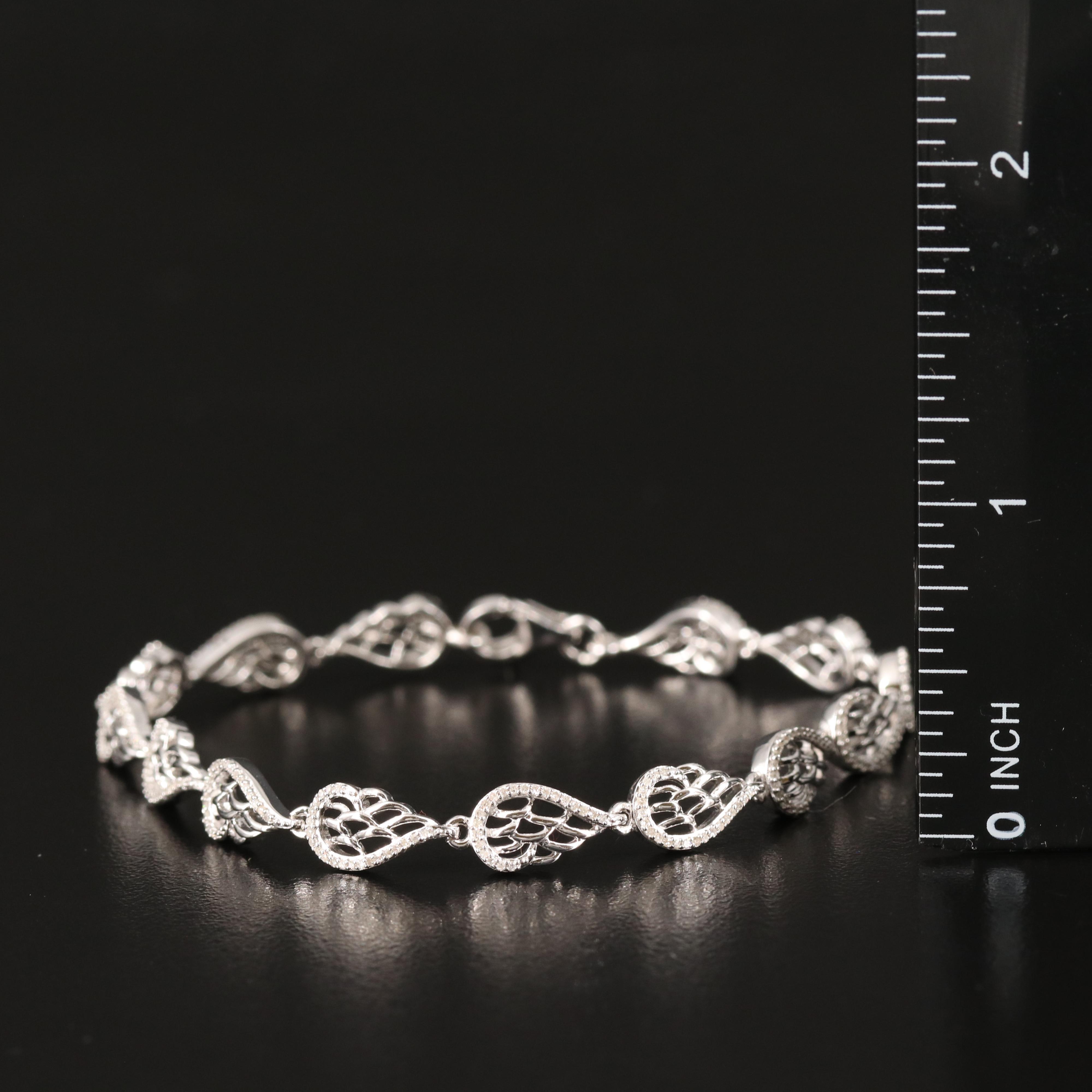Sterling Diamond Teardrop Link Bracelet