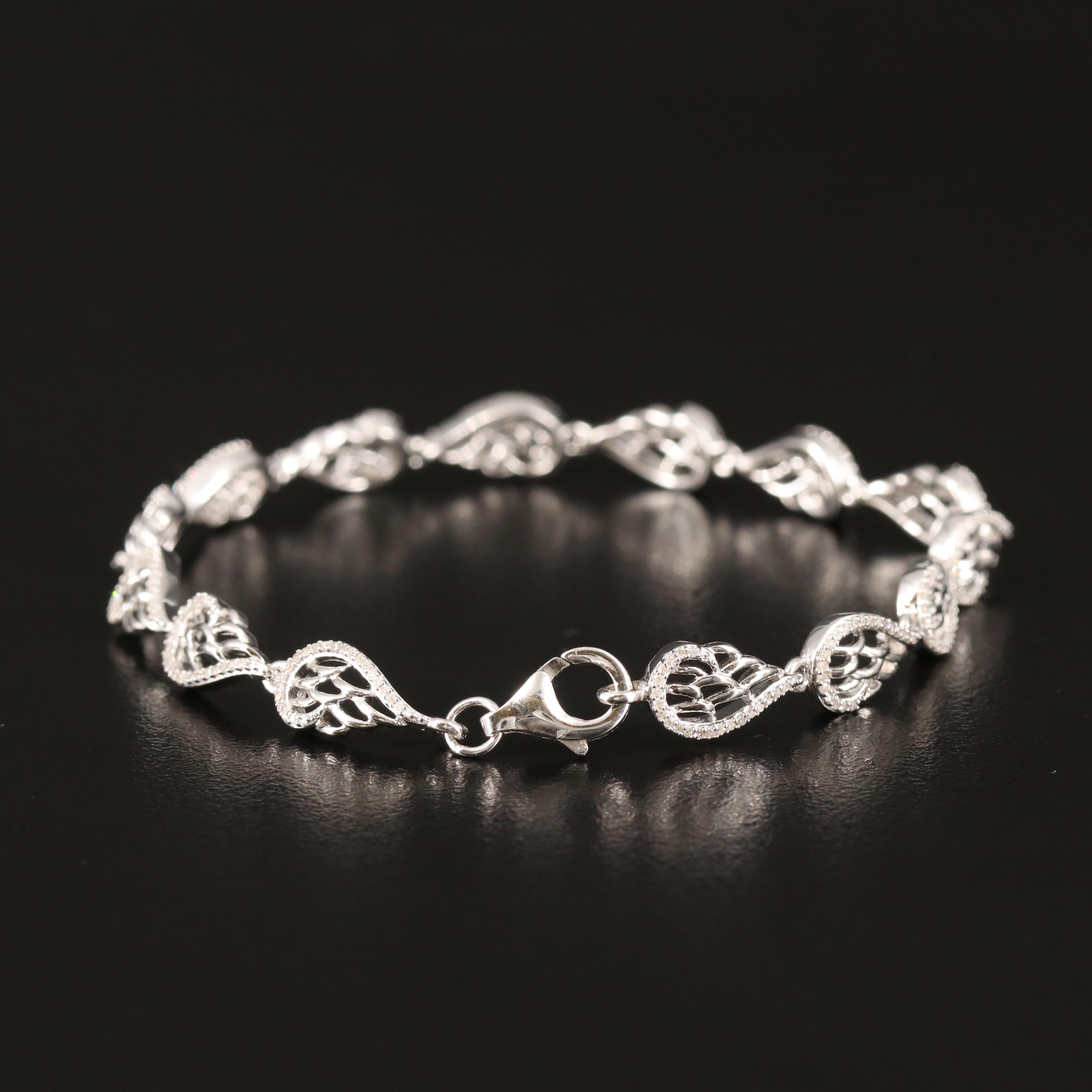 Sterling Diamond Teardrop Link Bracelet