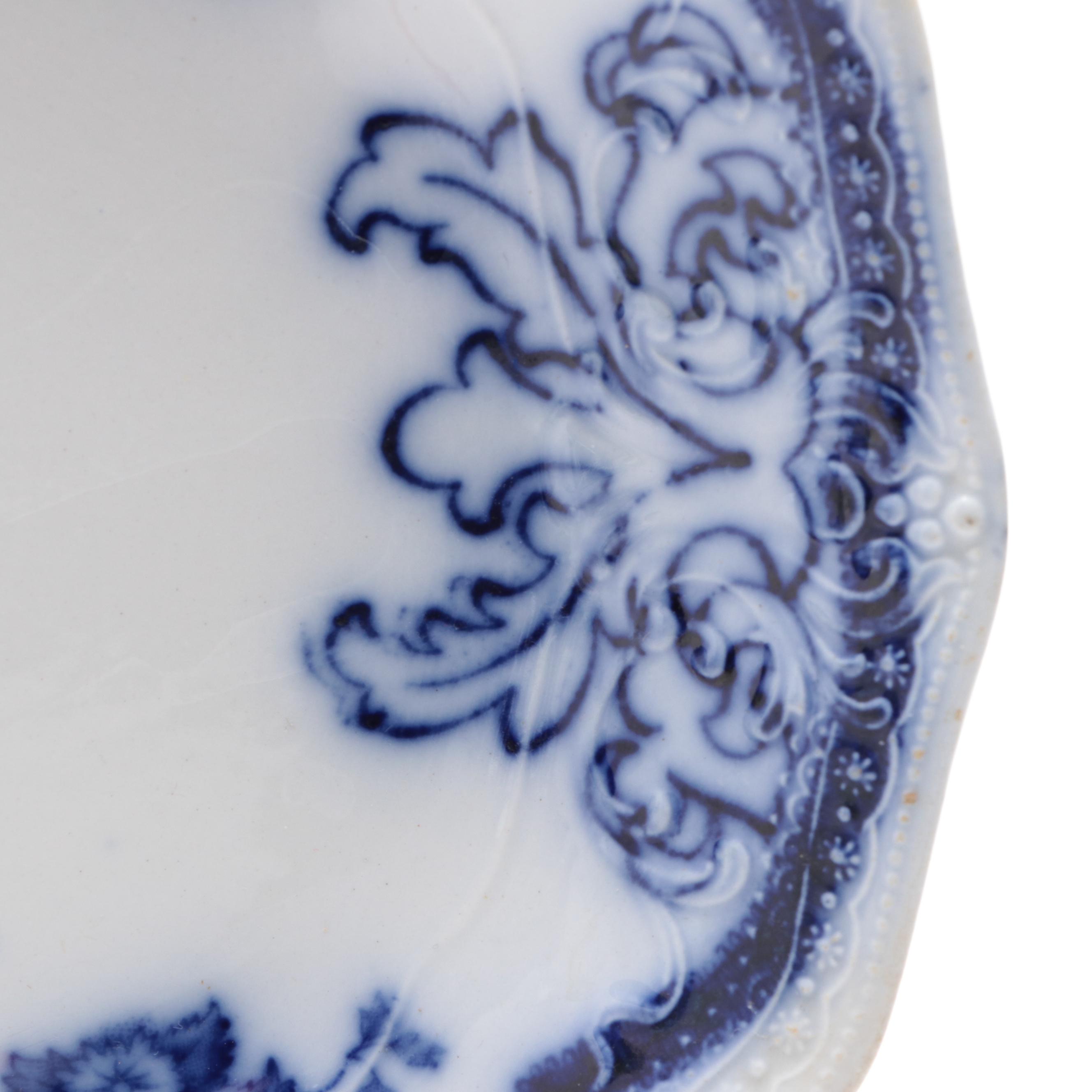 New Wharf Pottery "Astoria" Flow Blue Platter, Late 19th/ Early 20th Century