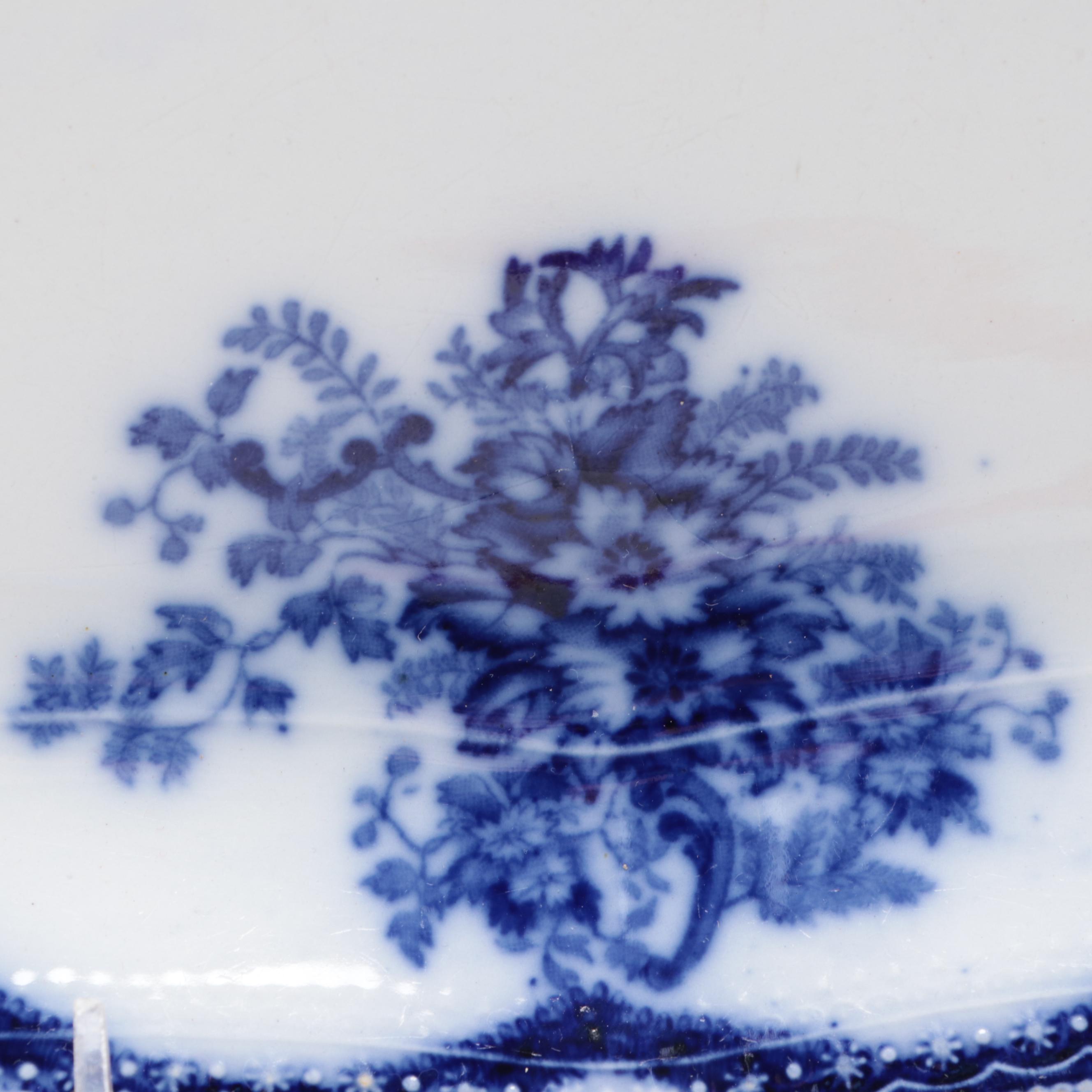 New Wharf Pottery "Astoria" Flow Blue Platter, Late 19th/ Early 20th Century