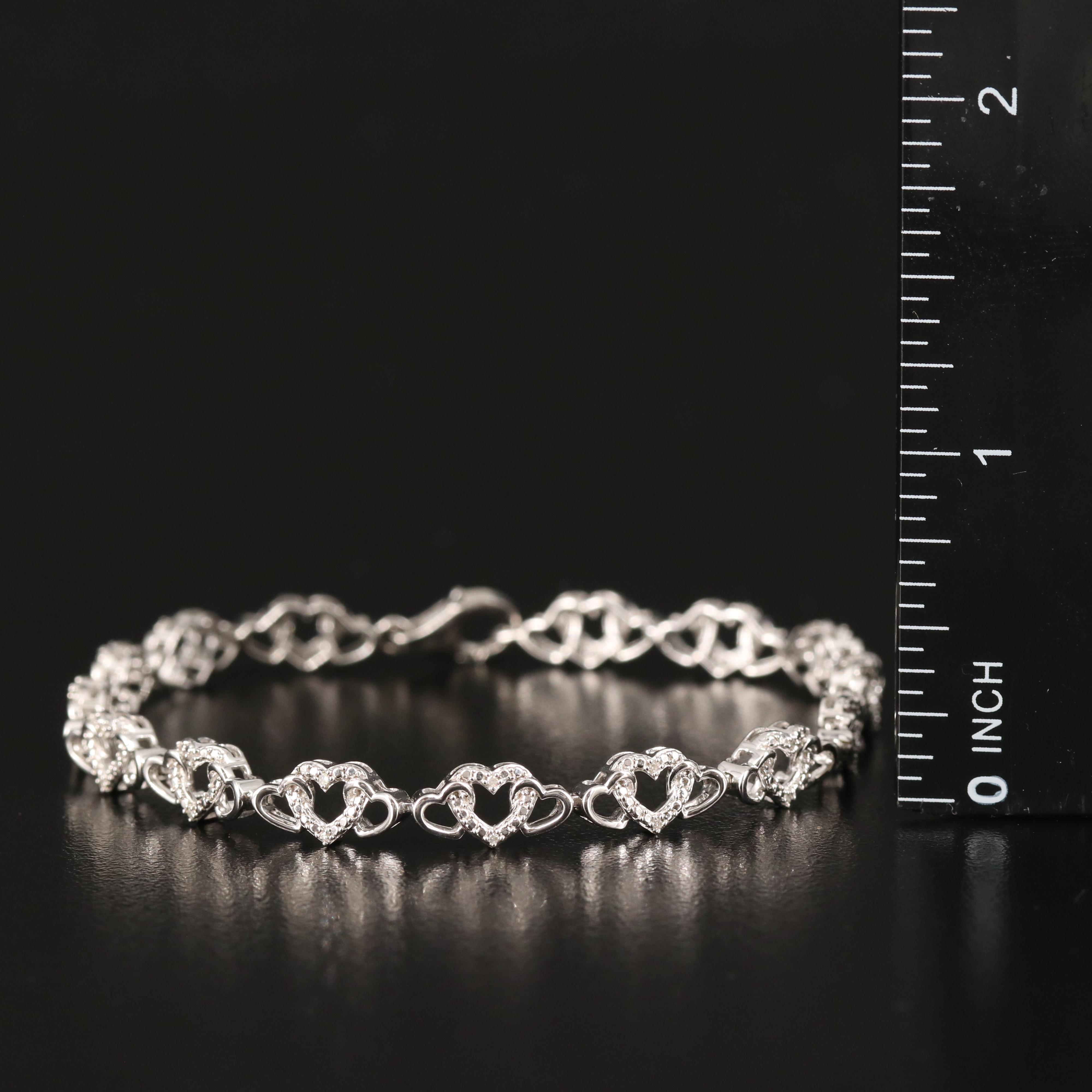Sterling Diamond Heart Link Bracelet