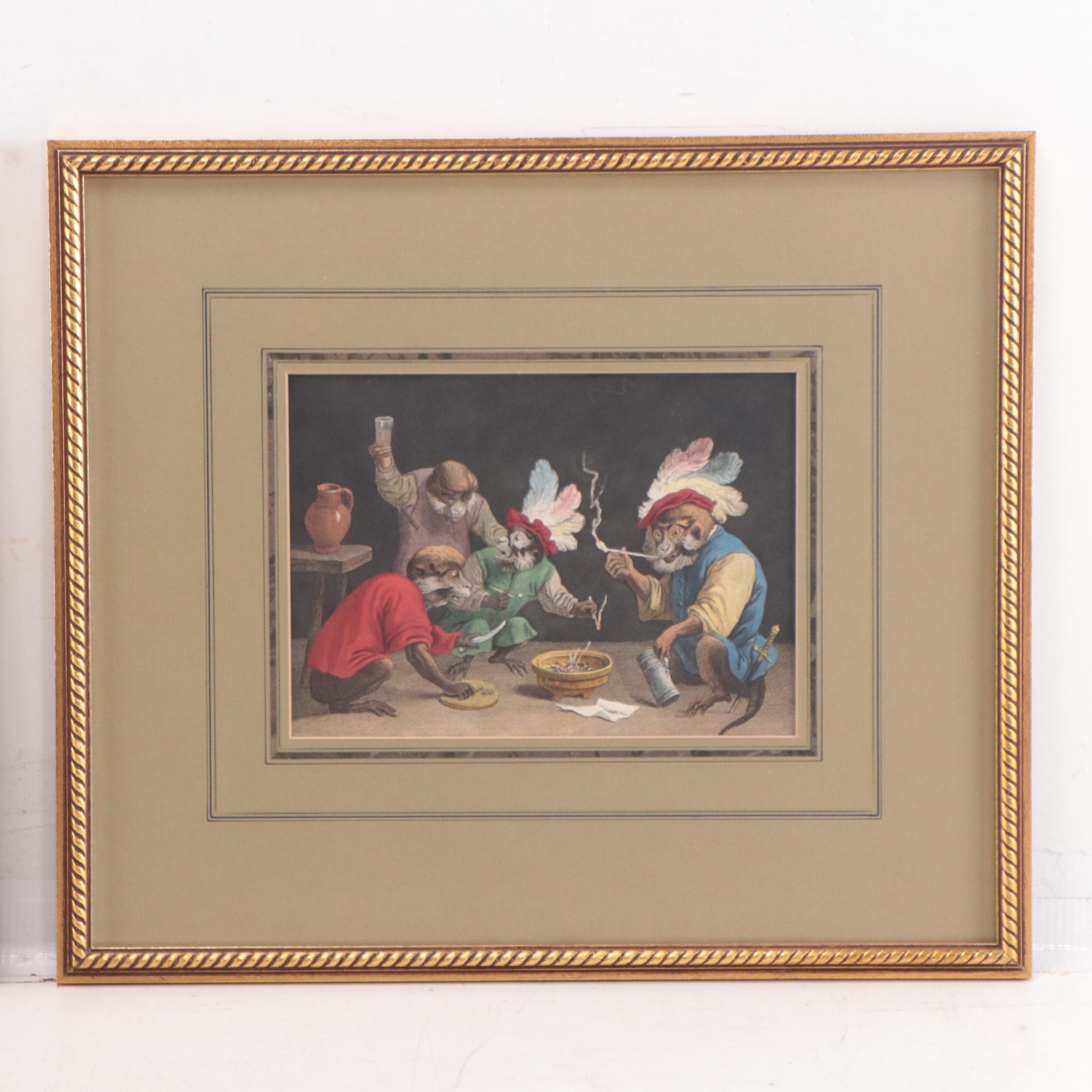 Hand-Colored Prints of Monkeys Smoking After David Teniers II