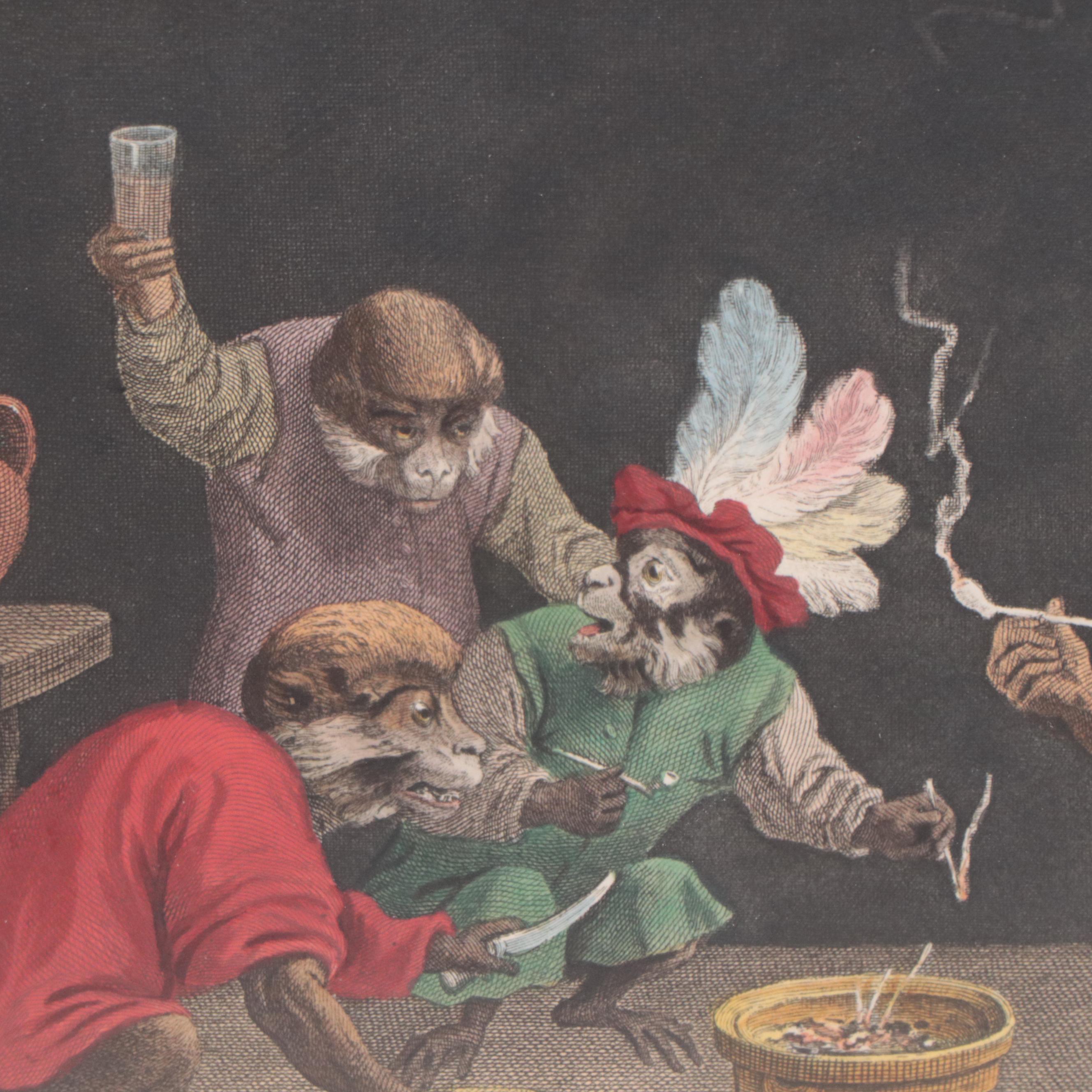Hand-Colored Prints of Monkeys Smoking After David Teniers II