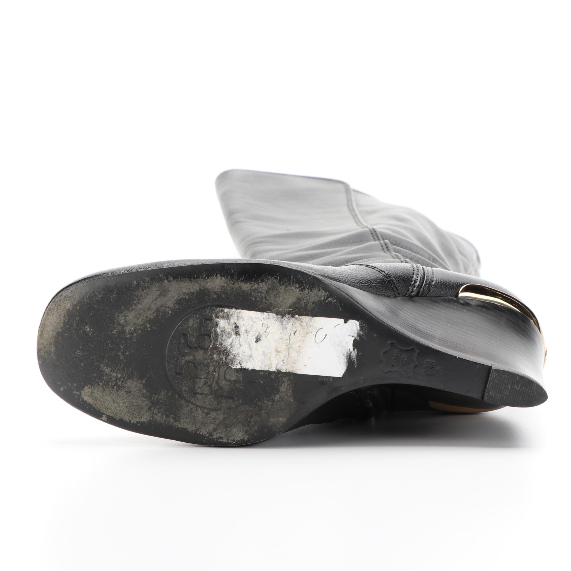 Tory Burch Hendin Leather Wedge Boots with Box