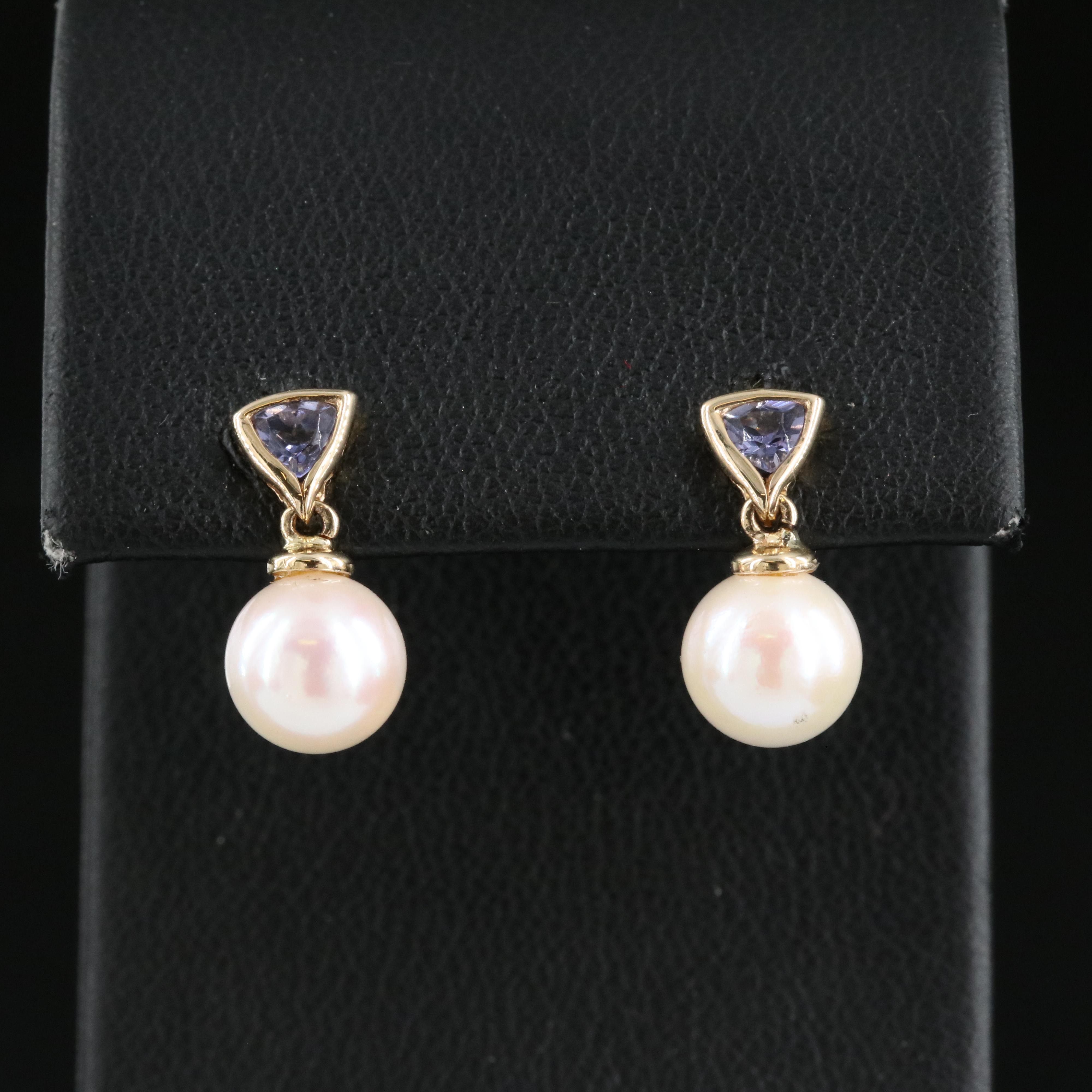 14K Pearl and Iolite Earrings