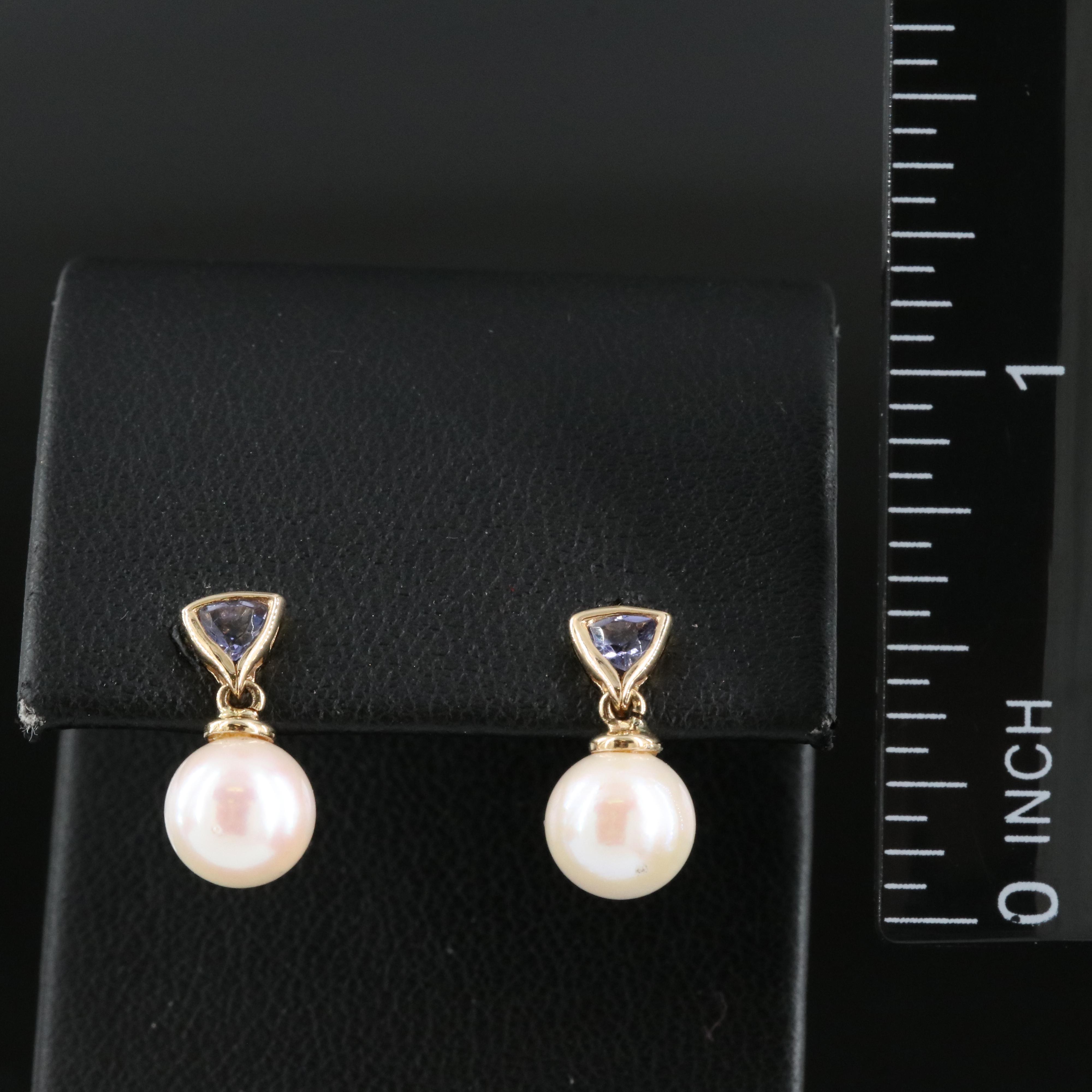 14K Pearl and Iolite Earrings