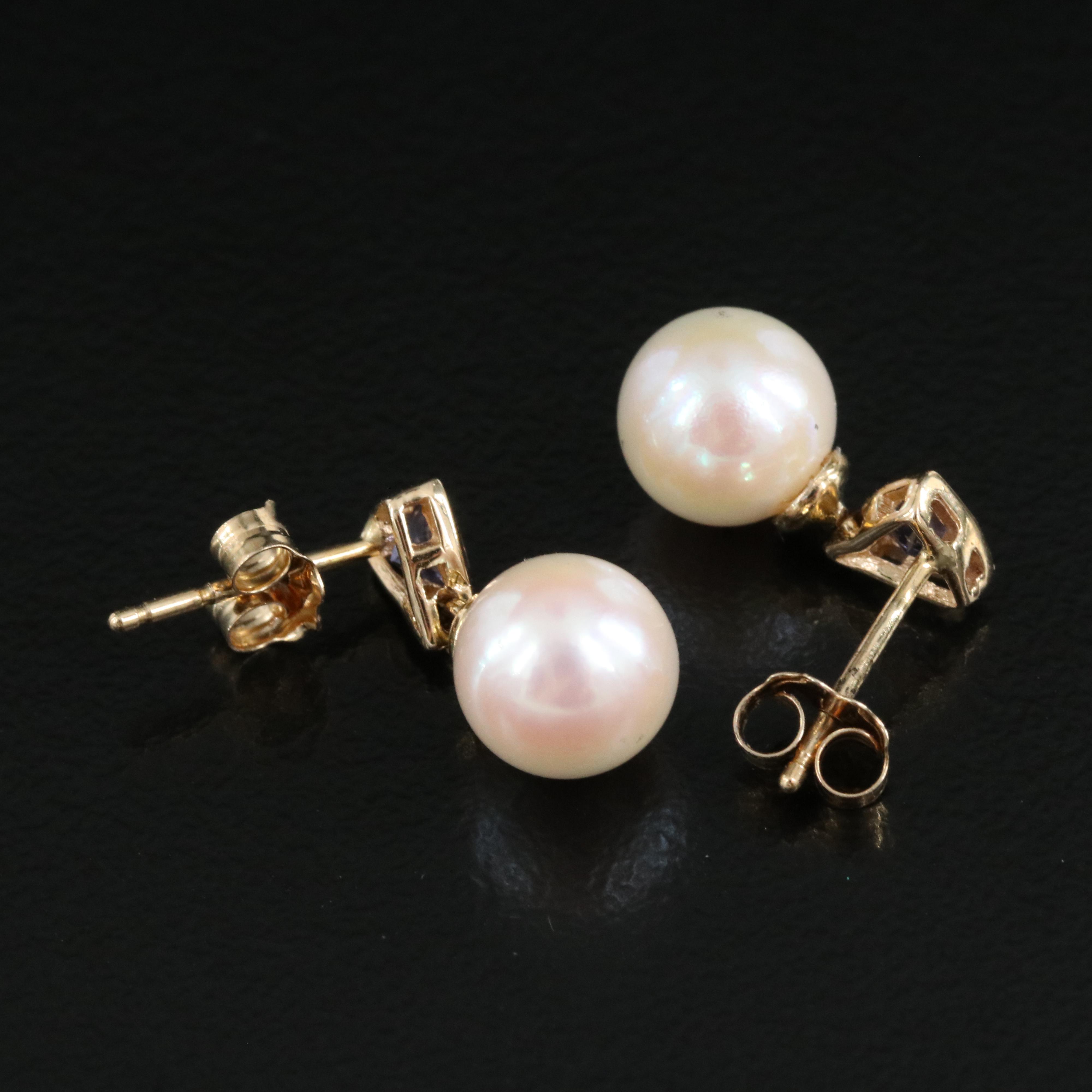 14K Pearl and Iolite Earrings