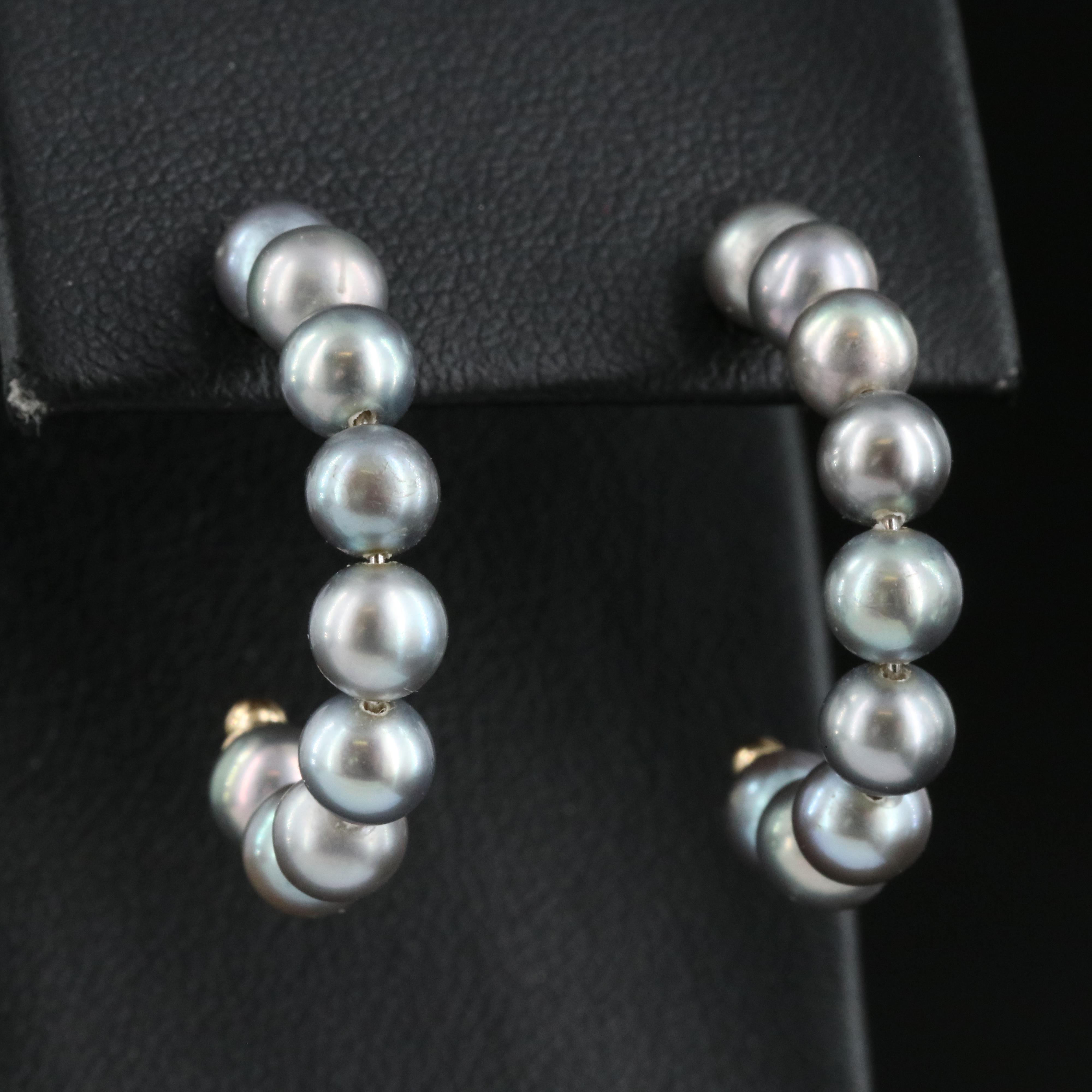 14K Pearl J Hoop Earrings