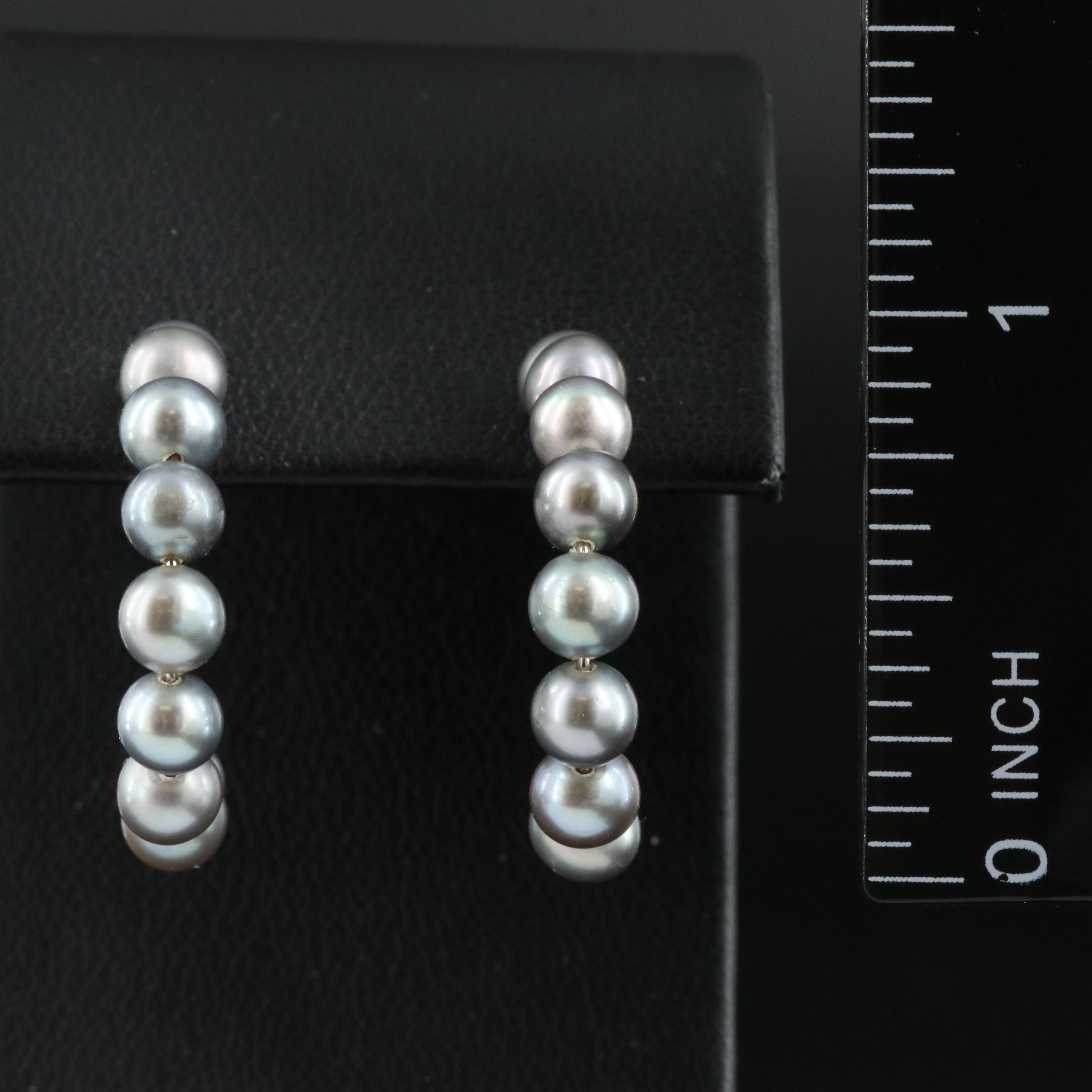 14K Pearl J Hoop Earrings