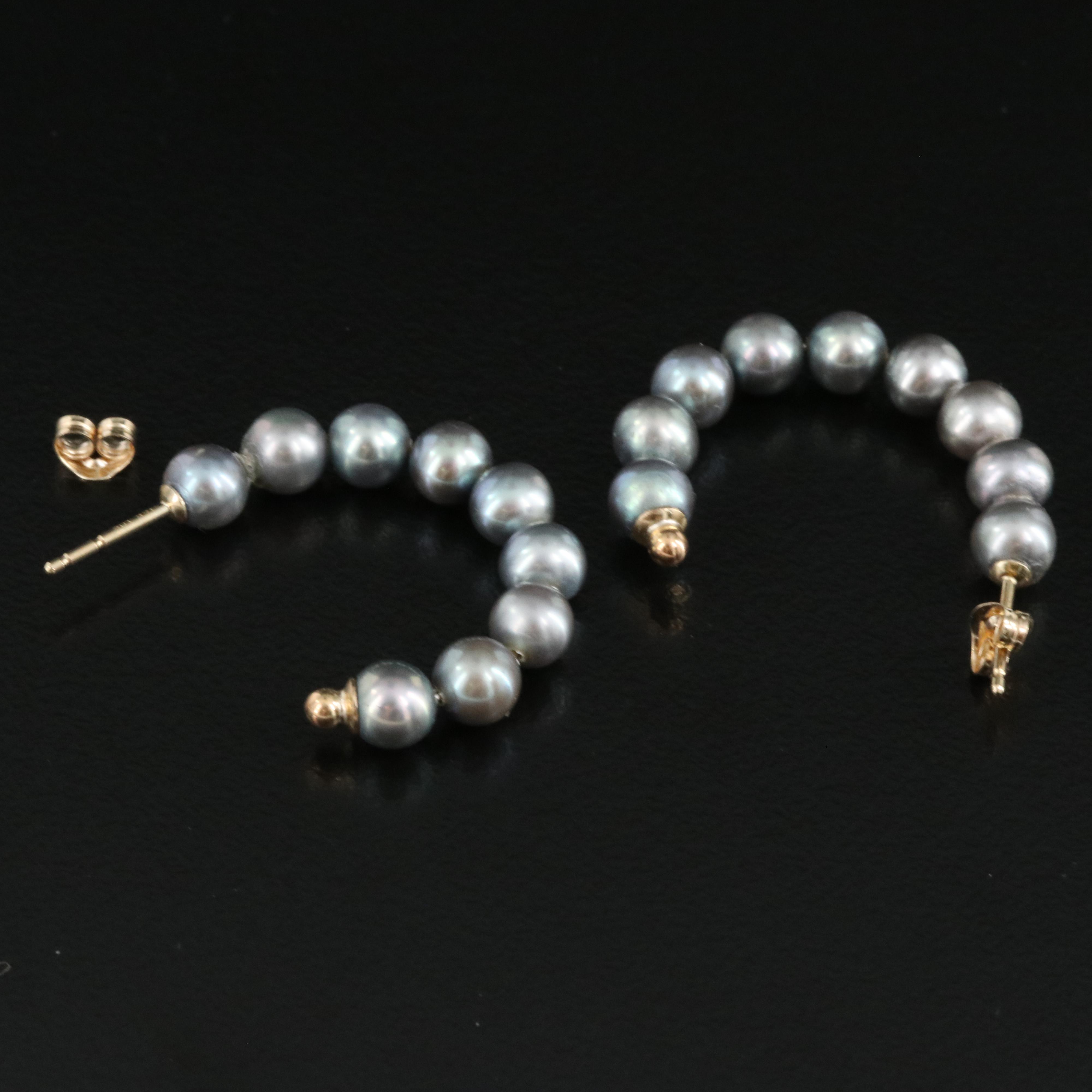 14K Pearl J Hoop Earrings