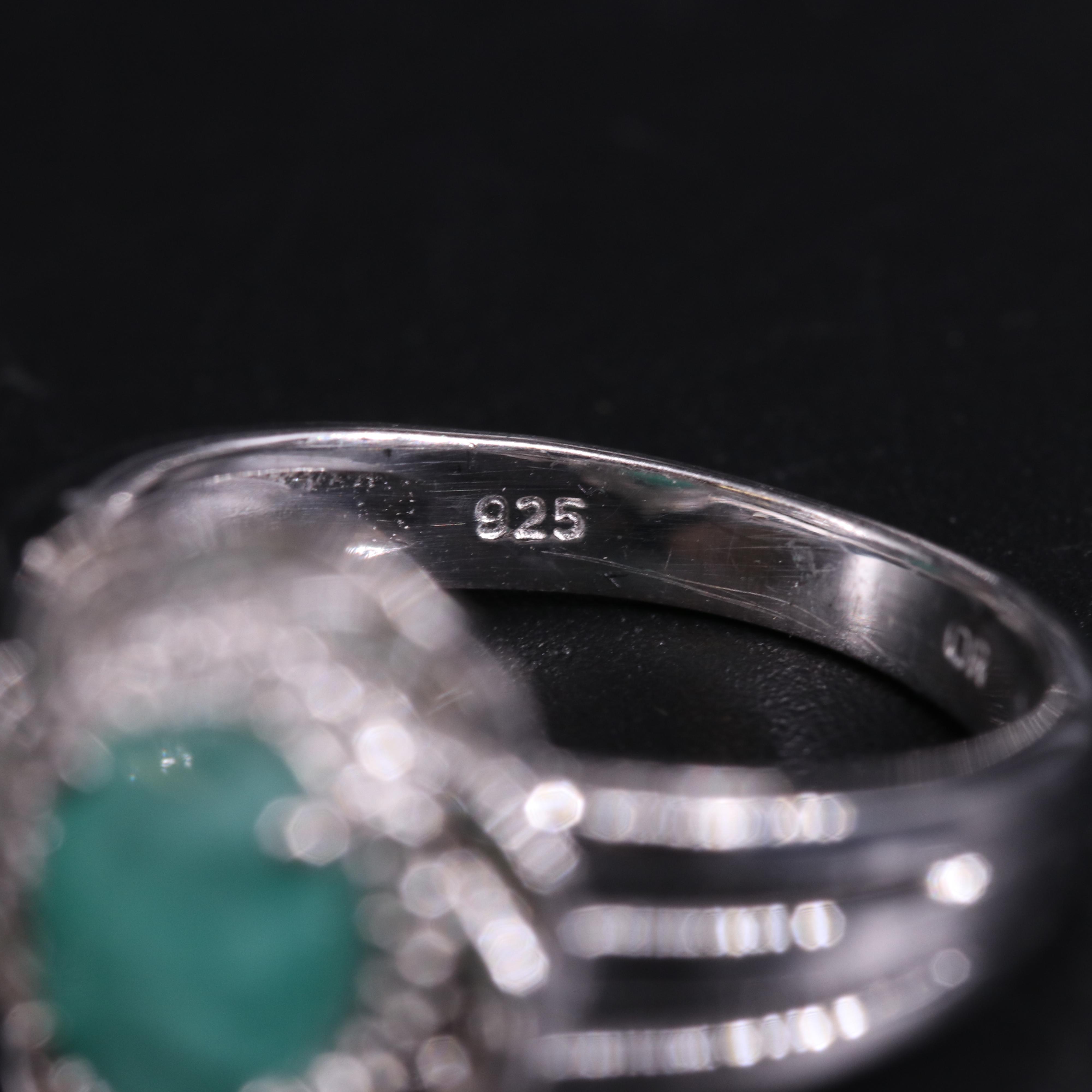 Sterling Silver Ring Trio Including Emerald
