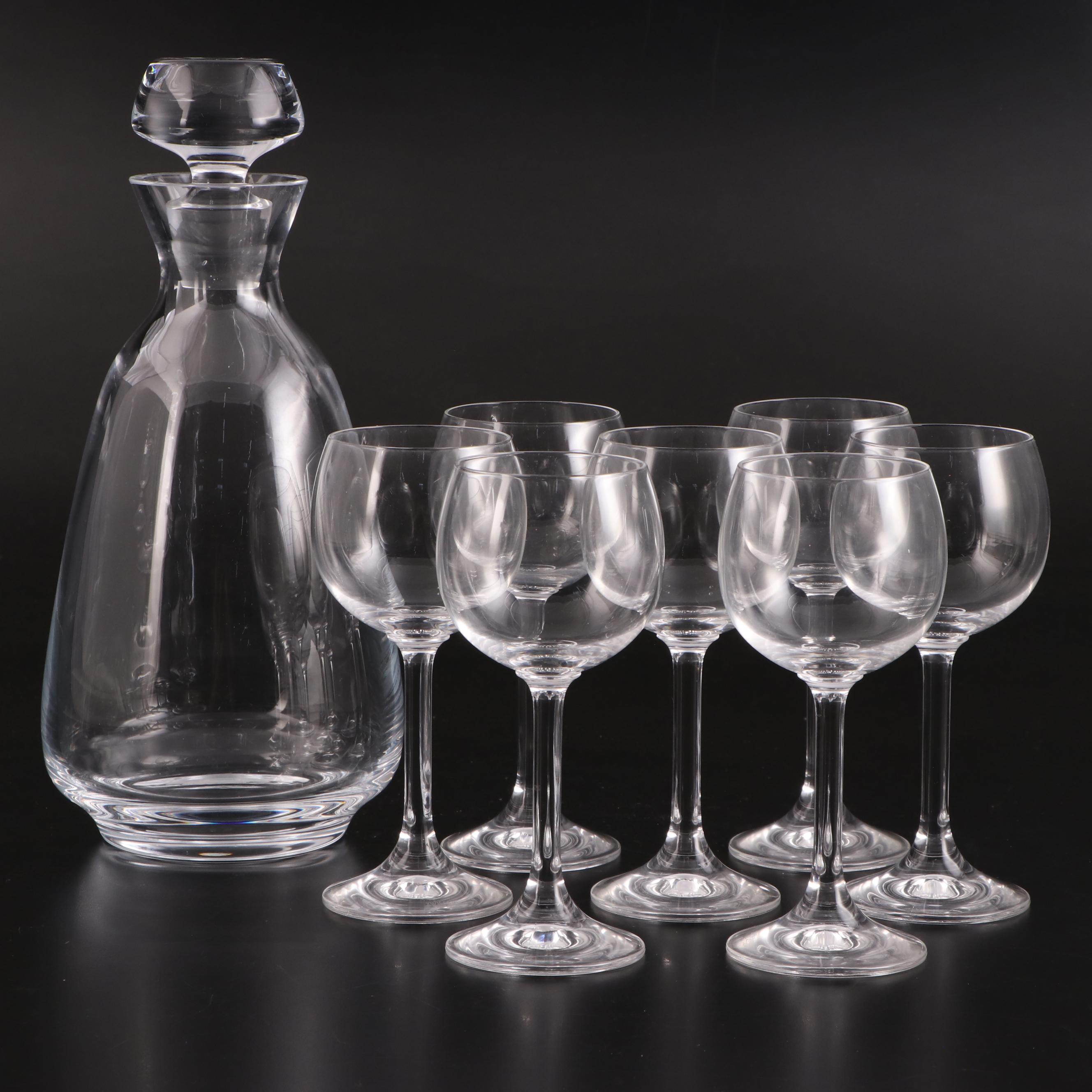 Pottery Barn Glass Liquor Decanter with Zwiesel Wine Glasses