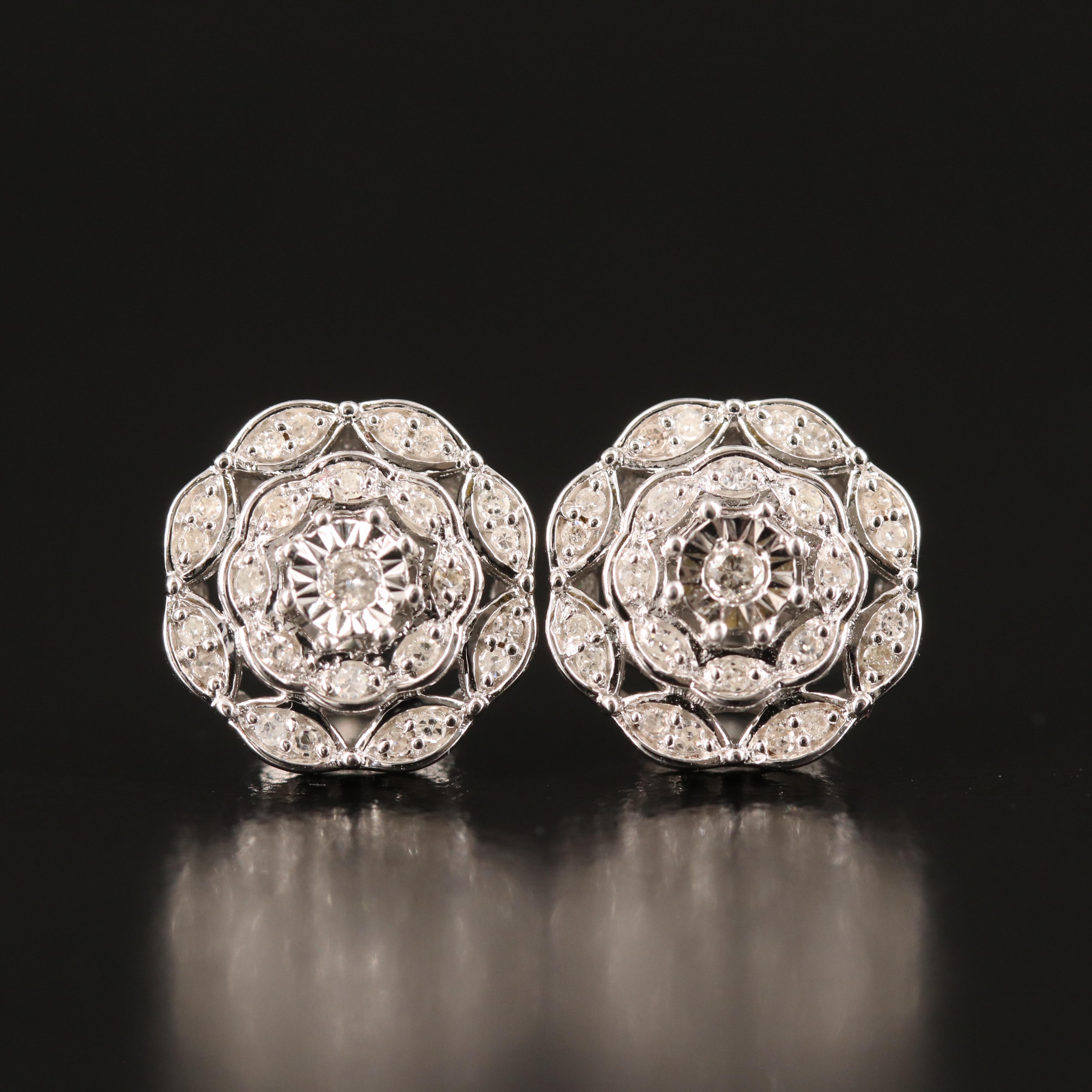 Sterling Diamond Stud Earrings