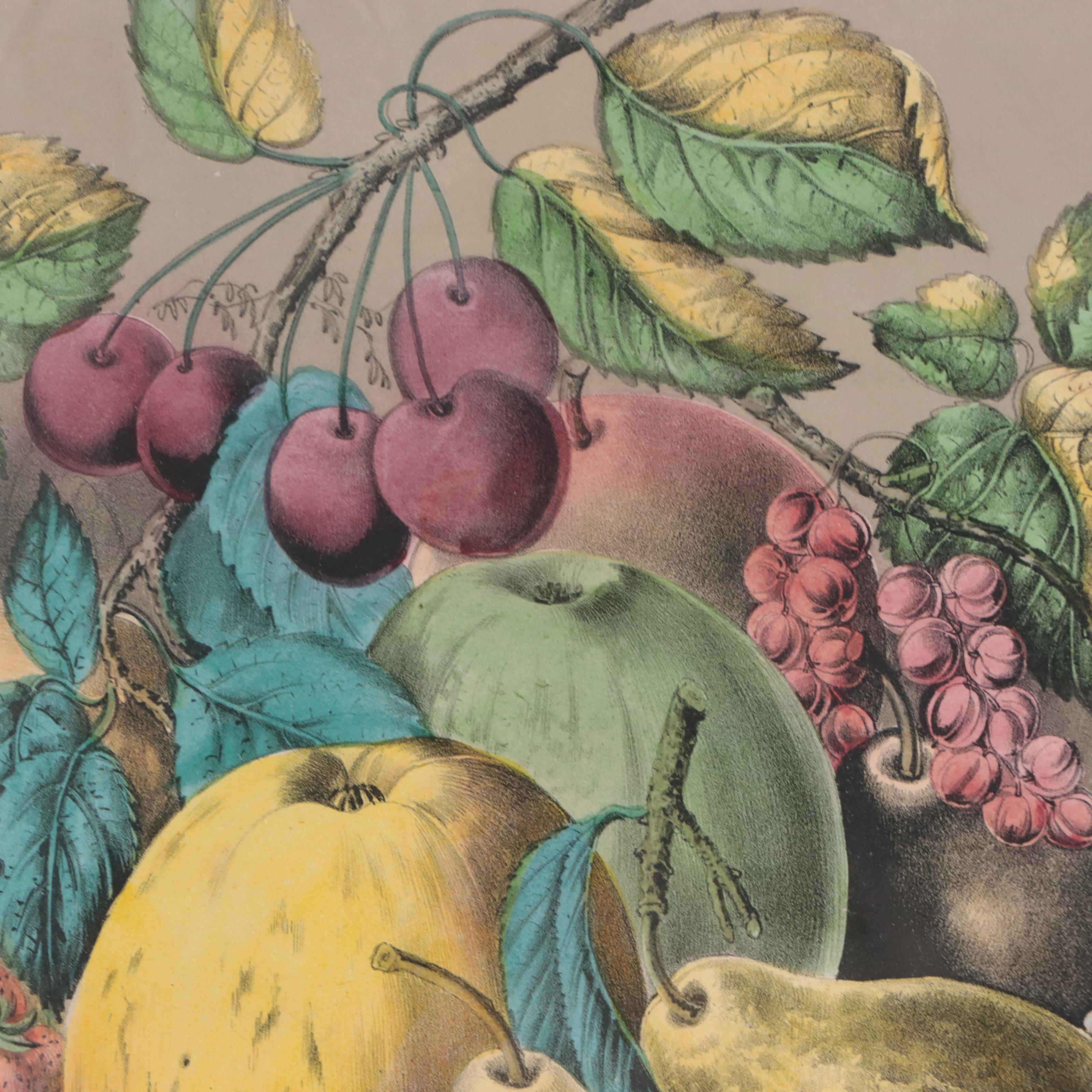 Currier & Ives Hand-Colored Lithograph "Summer Fruits," Circa 1861