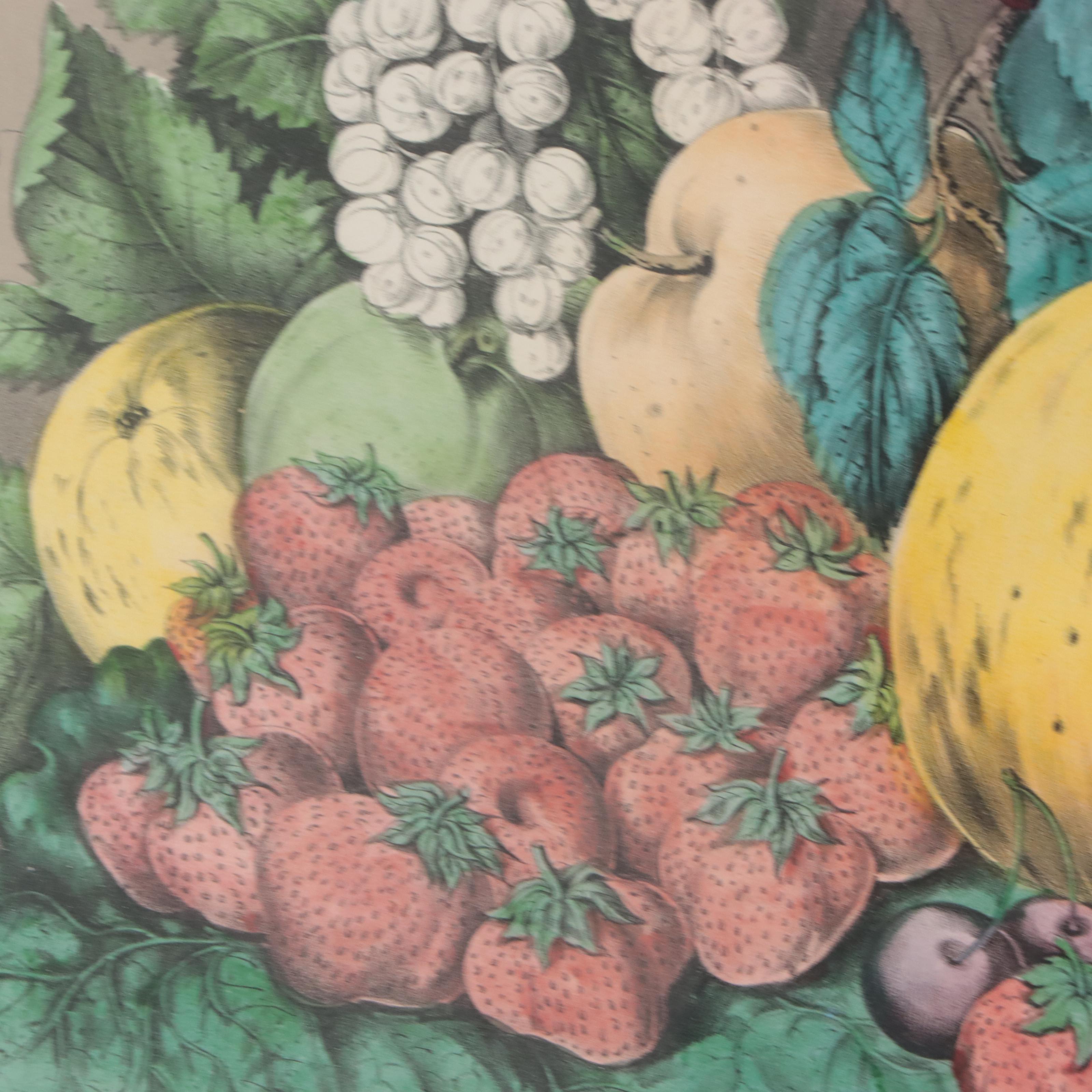 Currier & Ives Hand-Colored Lithograph "Summer Fruits," Circa 1861