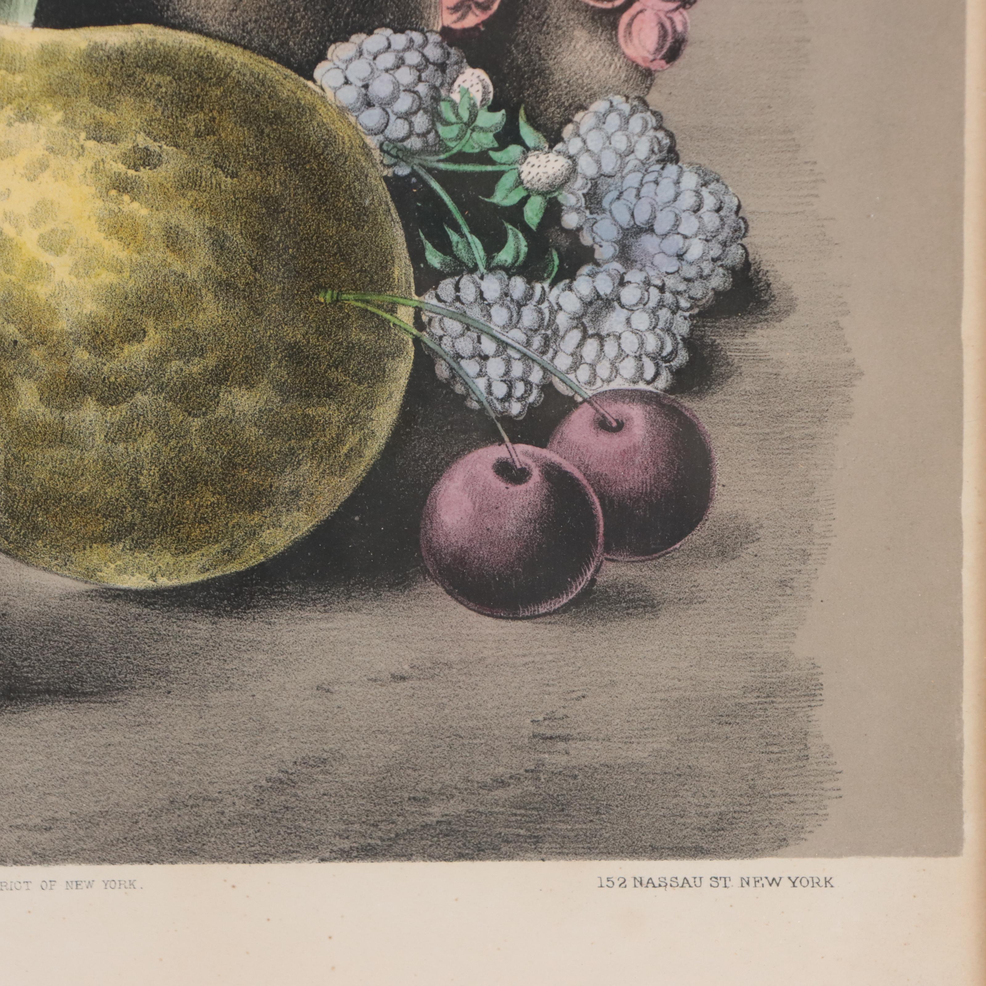 Currier & Ives Hand-Colored Lithograph "Summer Fruits," Circa 1861