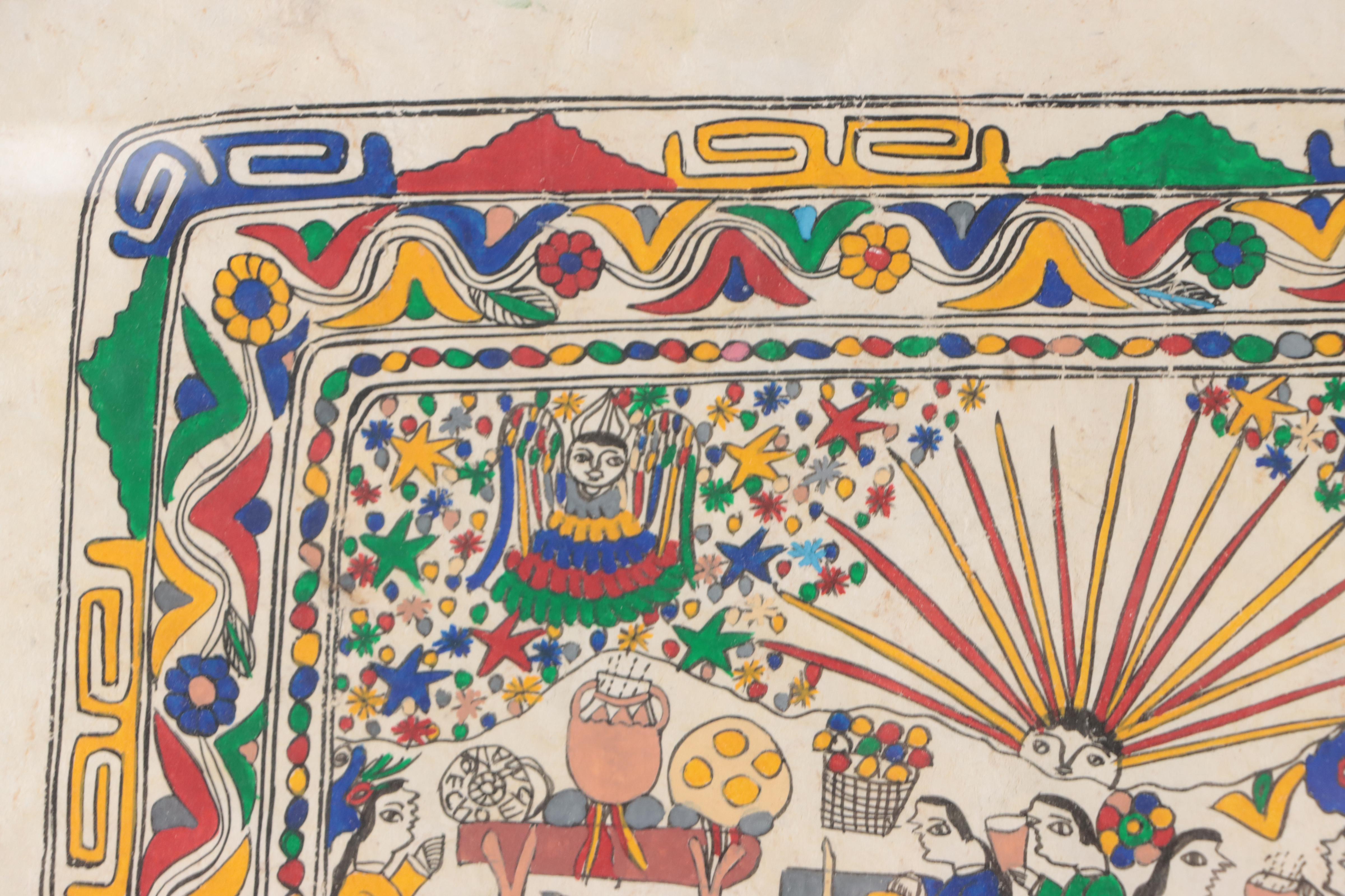 Emilio Dela Rosa Mexican Folk Art Gouache Painting