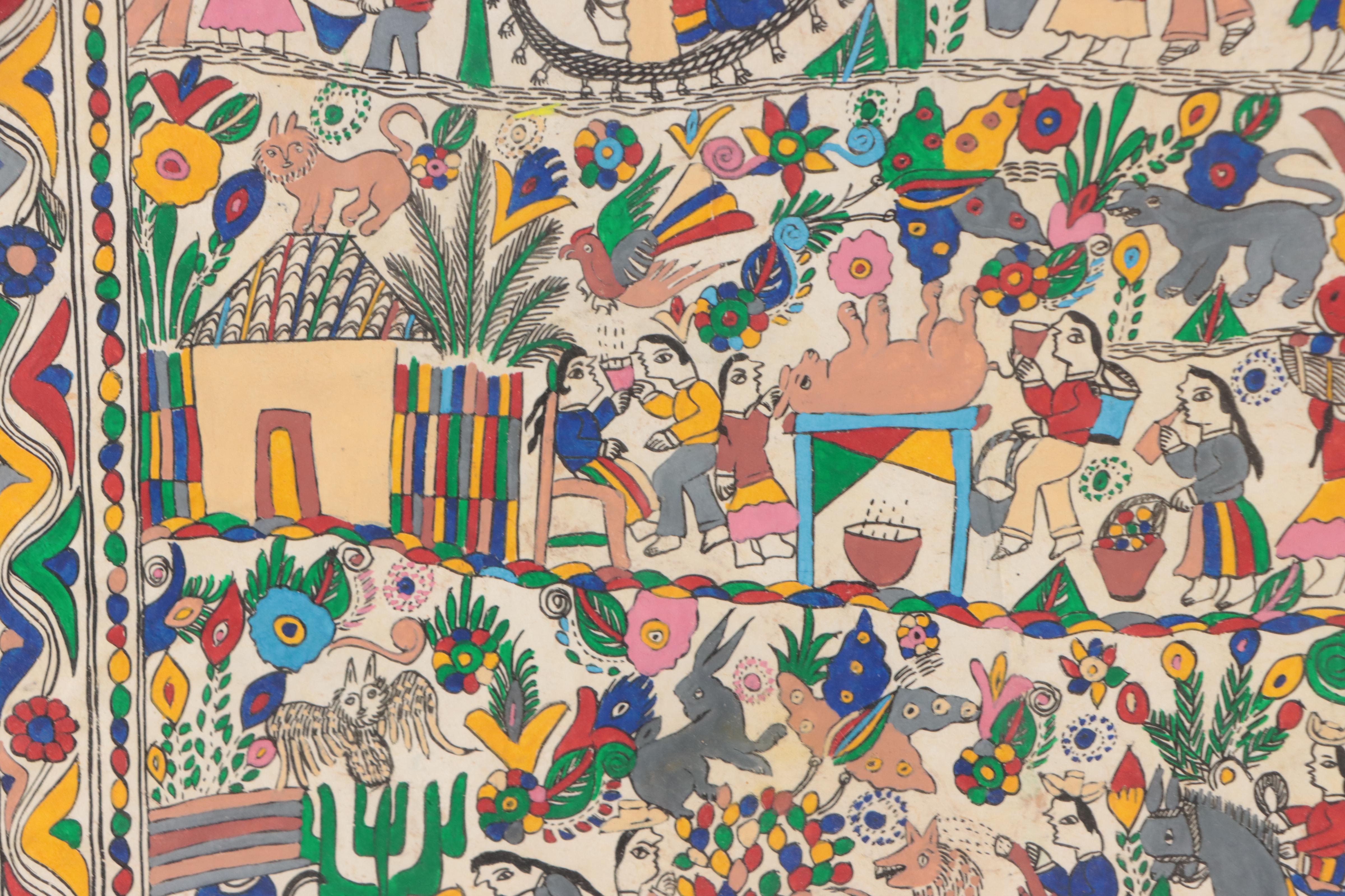 Emilio Dela Rosa Mexican Folk Art Gouache Painting