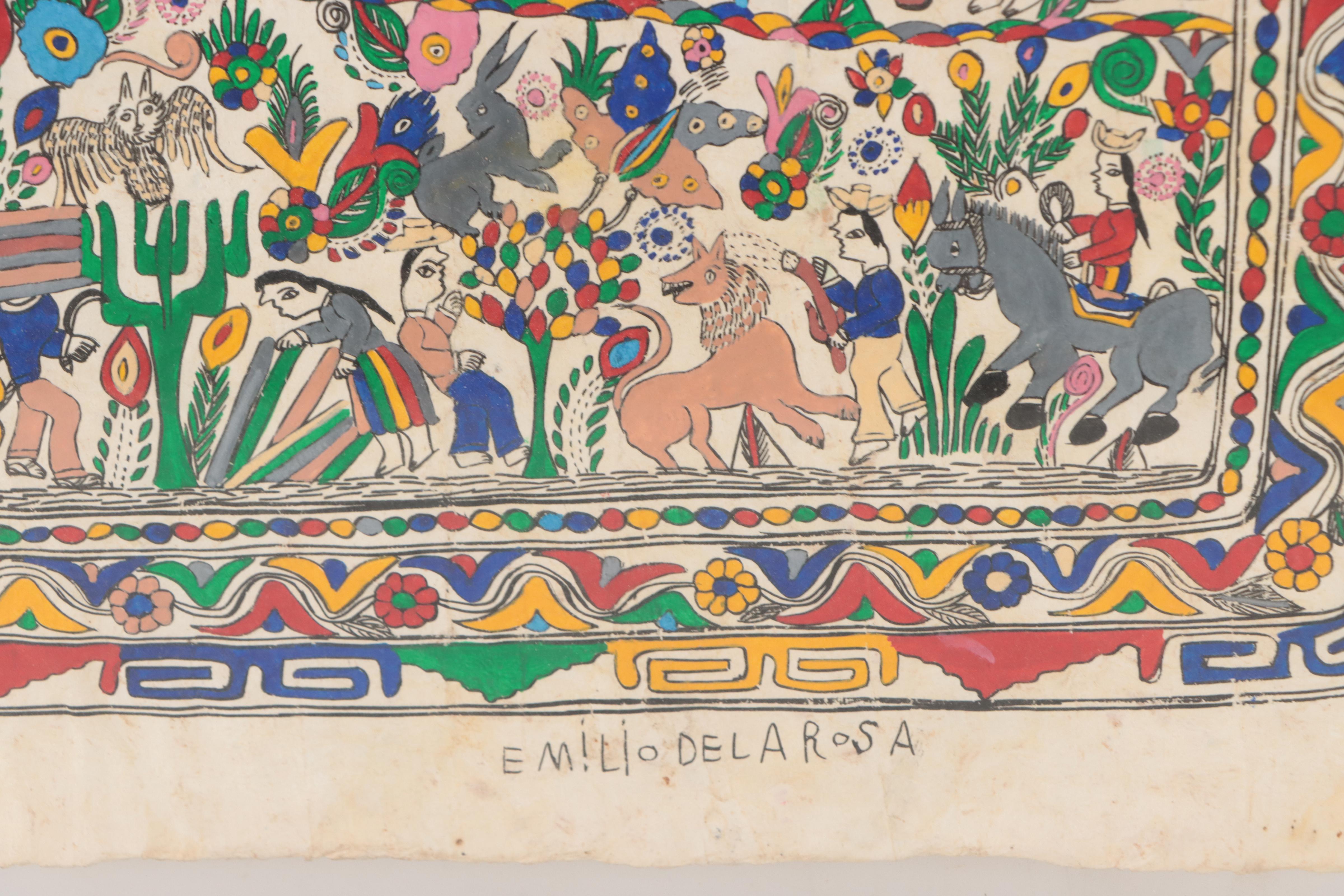 Emilio Dela Rosa Mexican Folk Art Gouache Painting