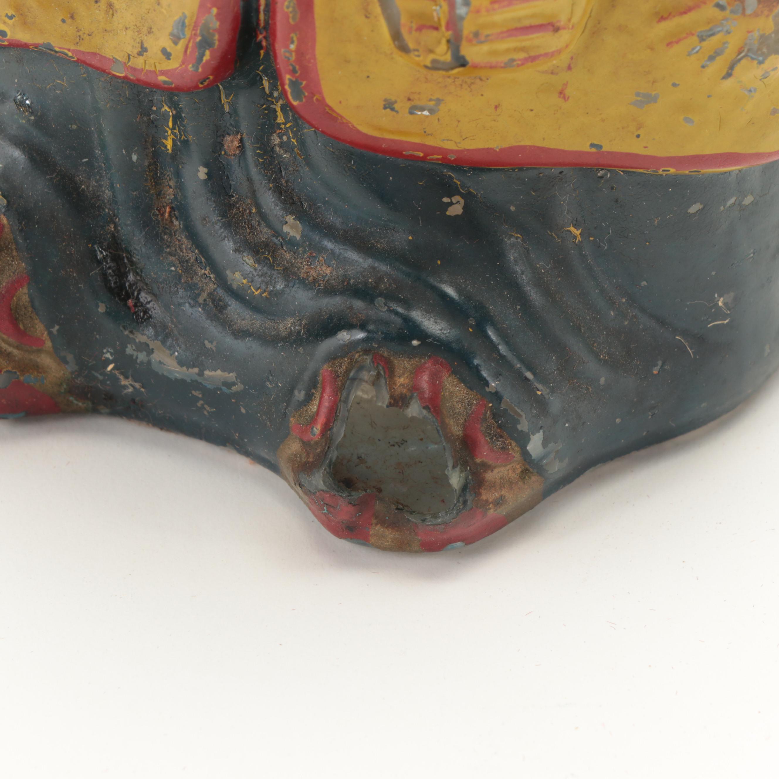 Chinese Style Painted Plaster Candle Holder with Figural Glass Liquor Bottle