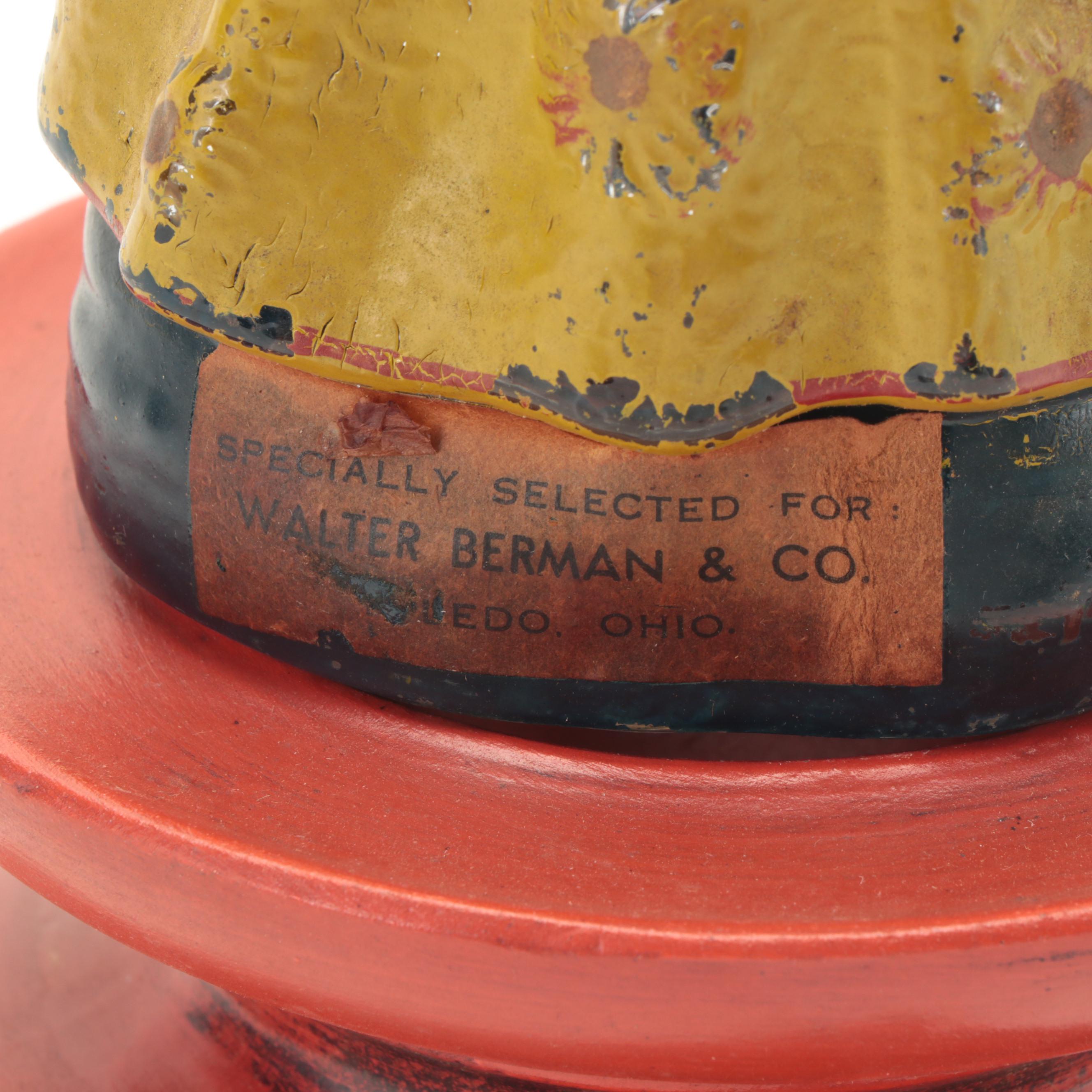 Chinese Style Painted Plaster Candle Holder with Figural Glass Liquor Bottle