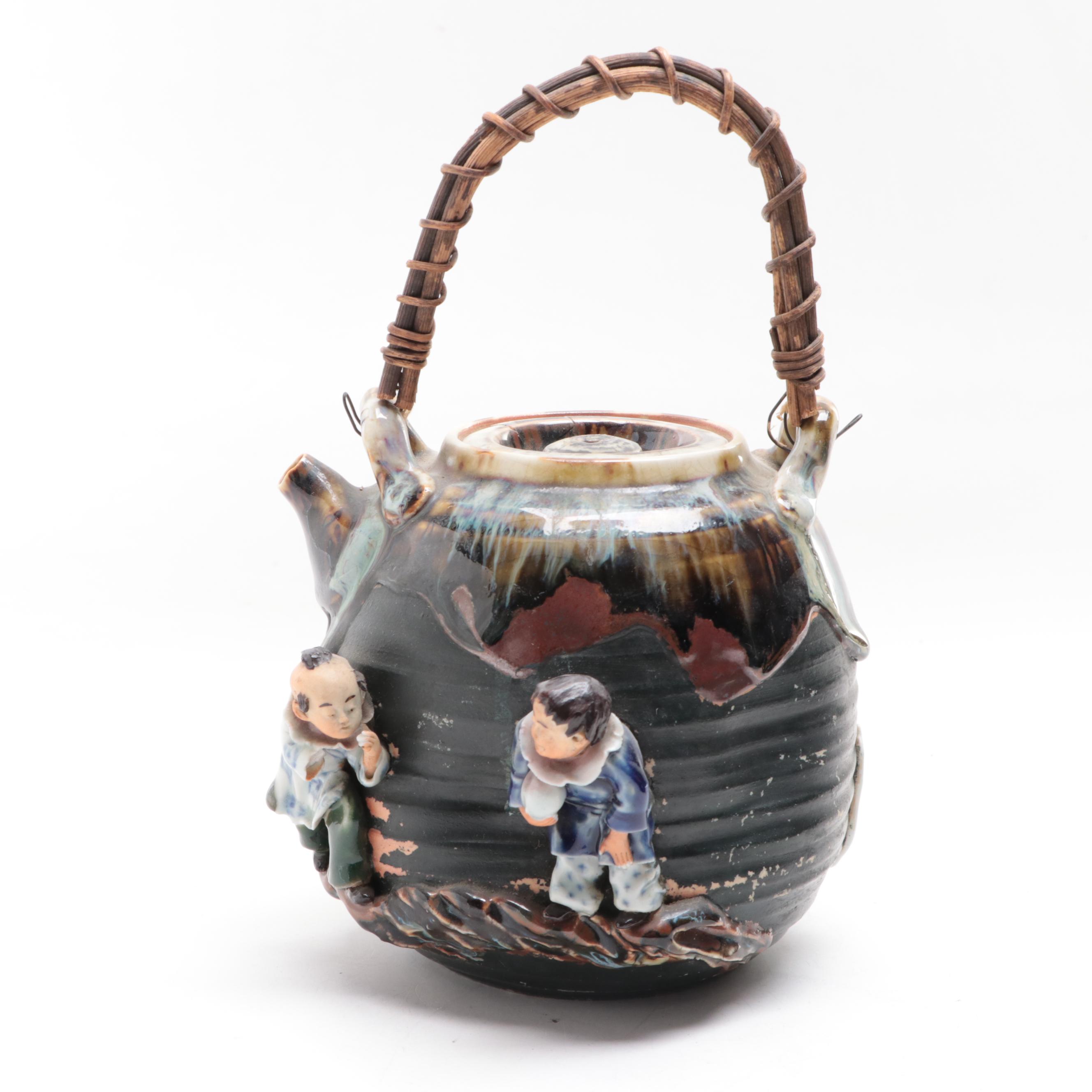 Japanese Sumida Gawa Pottery Teapots and Three-Handled Vase