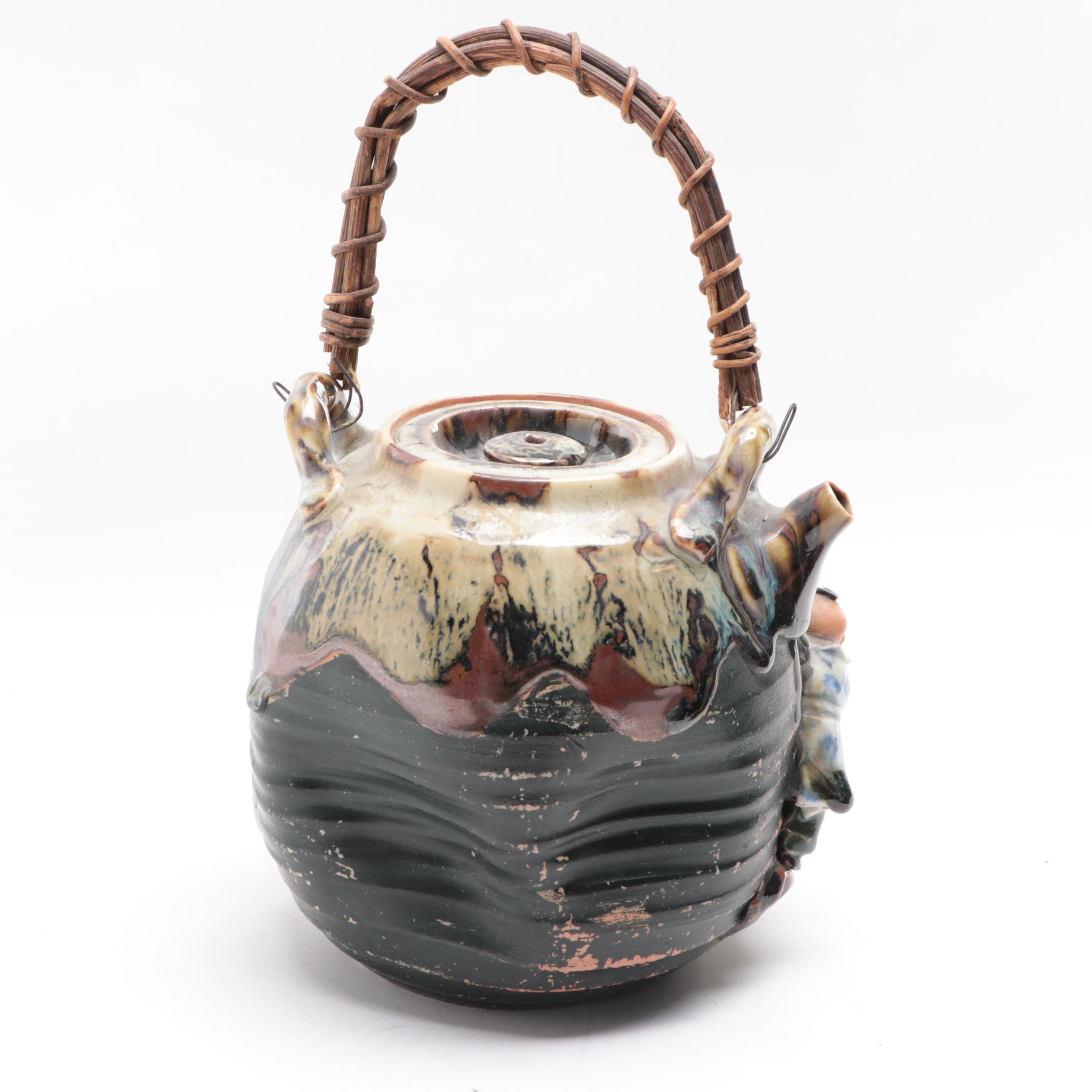 Japanese Sumida Gawa Pottery Teapots and Three-Handled Vase