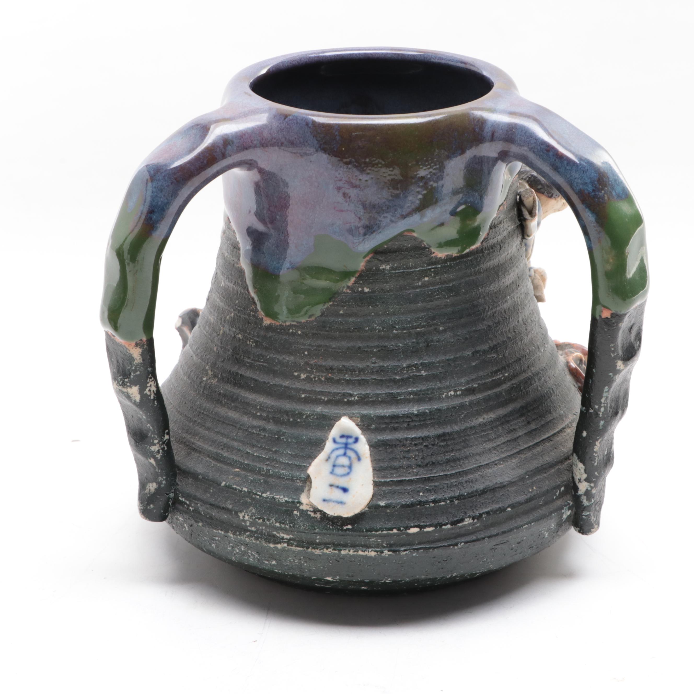 Japanese Sumida Gawa Pottery Teapots and Three-Handled Vase