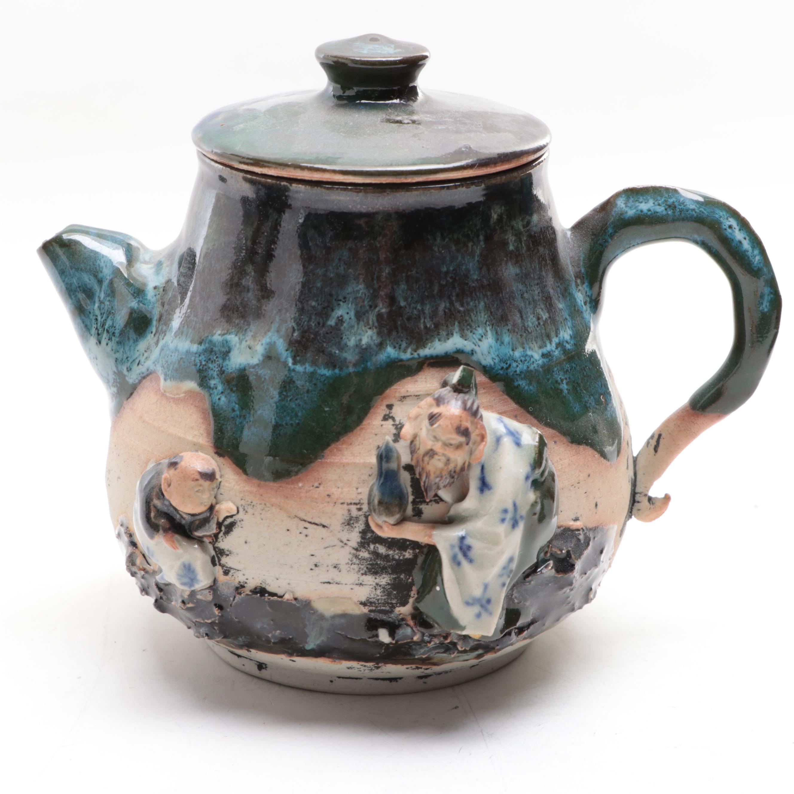 Japanese Sumida Gawa Pottery Teapots and Three-Handled Vase