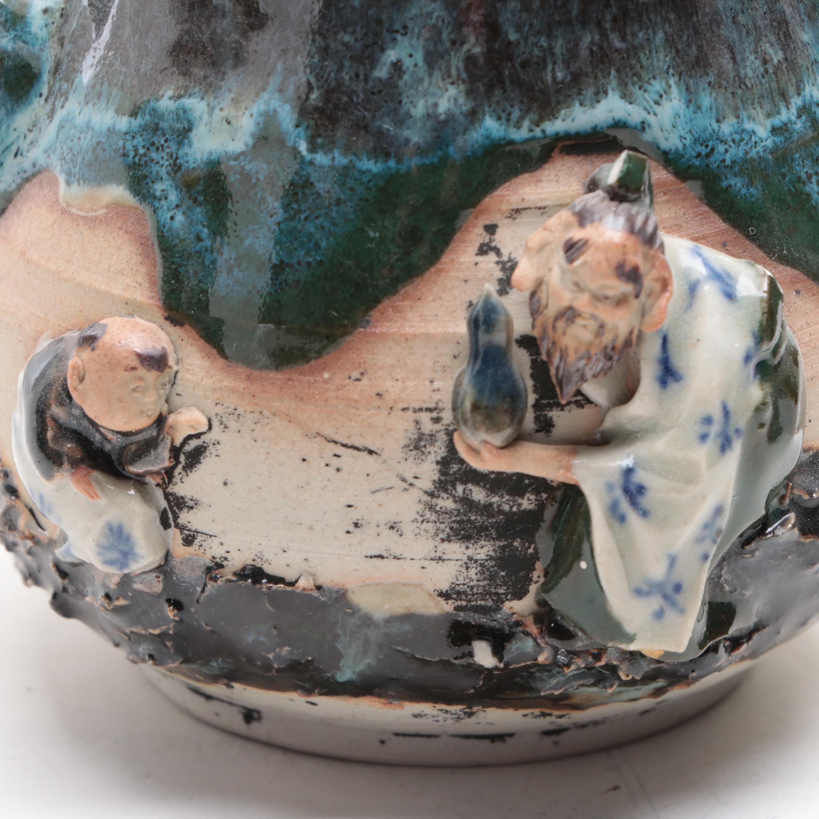 Japanese Sumida Gawa Pottery Teapots and Three-Handled Vase